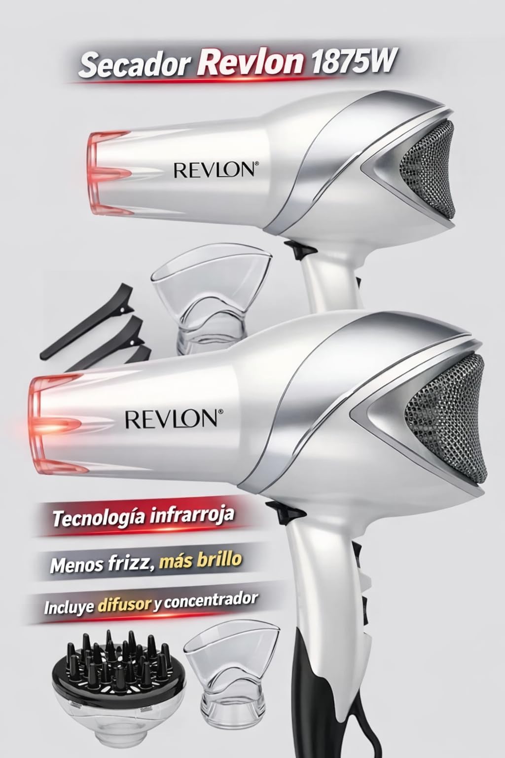 REVLON Infrared Ionic Hair Dryer with Diffuser & Concentrator, 2 Speed Settings, Blow Dryer with Tourmaline Technology for Frizz Control, 1875 Watt Power for Fast Drying, Suitable for All Hair Types customer photo 1
