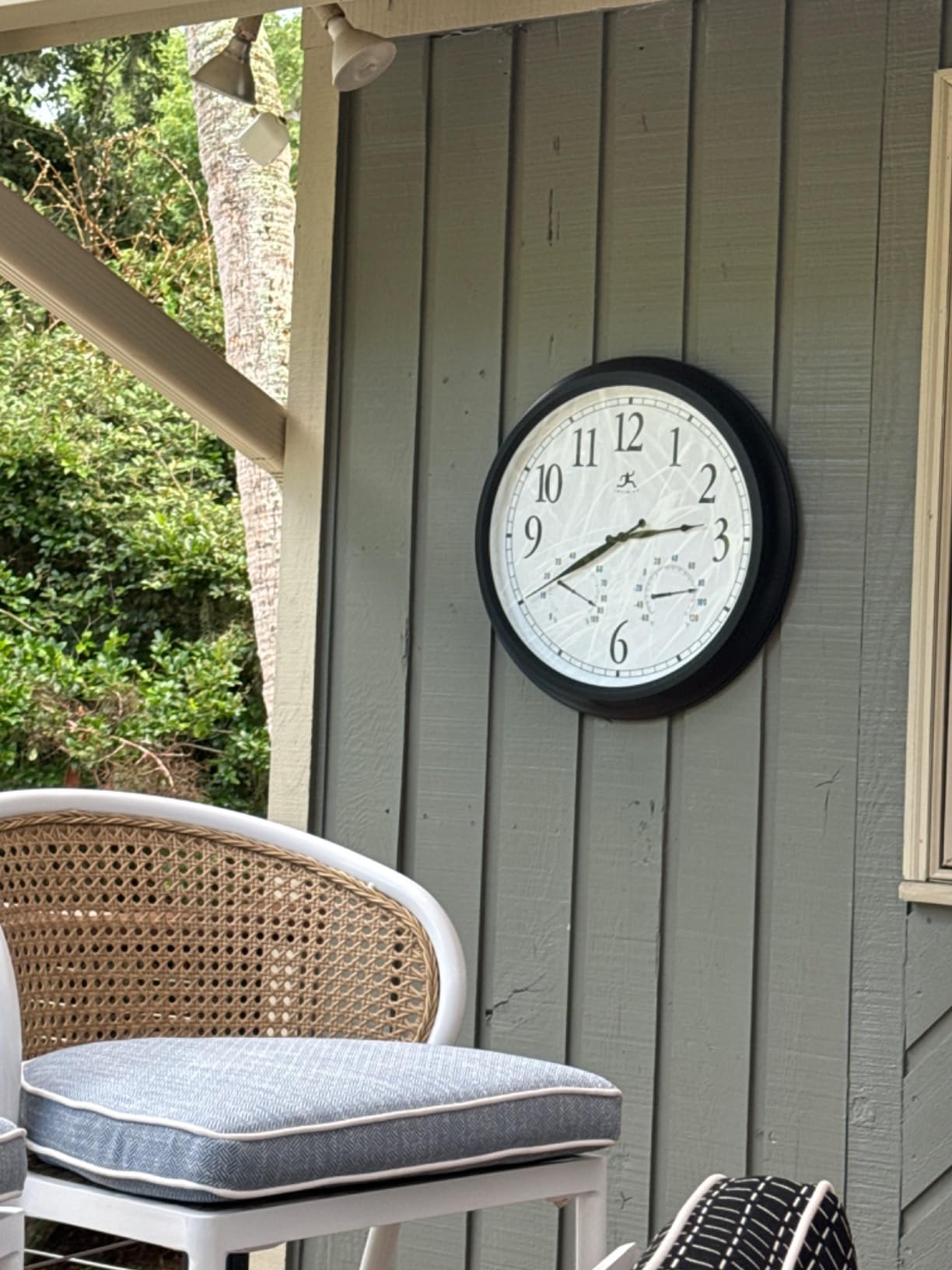 Infinity Instruments 24 inch Classic Black Wall Clock Thermometer Humidity Outdoor | Round Outdoor Wall Clock | Outdoor Indoor Thermometer Clock Hygrometer | Great for Garage, Patio, Pool, Outdoors customer photo 1