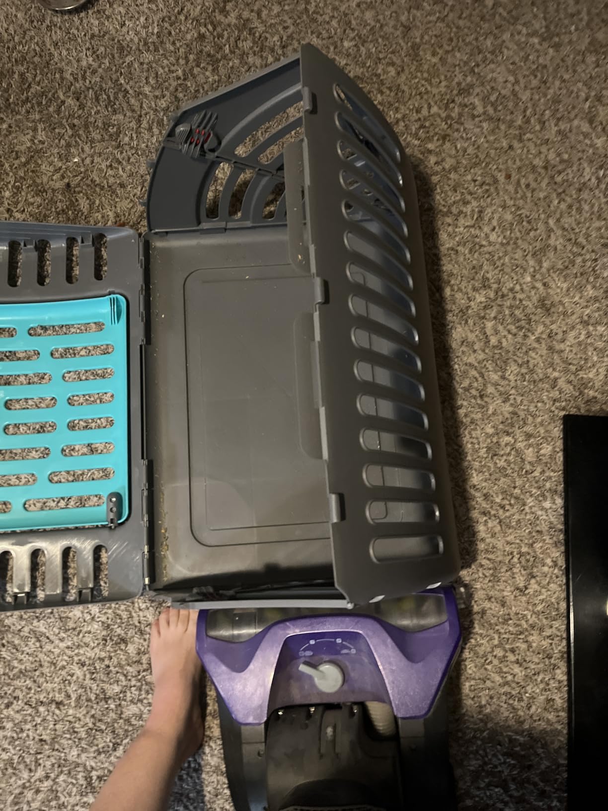SportPet X-Large Hard-Sided Travel Cat Carrier - Cat Carrier with Patented Wide Side-Opening Door, Foldable Portable Pet Carrier for Cats & Small Pets up to 35lbs - Dark Gray/Teal customer photo 1