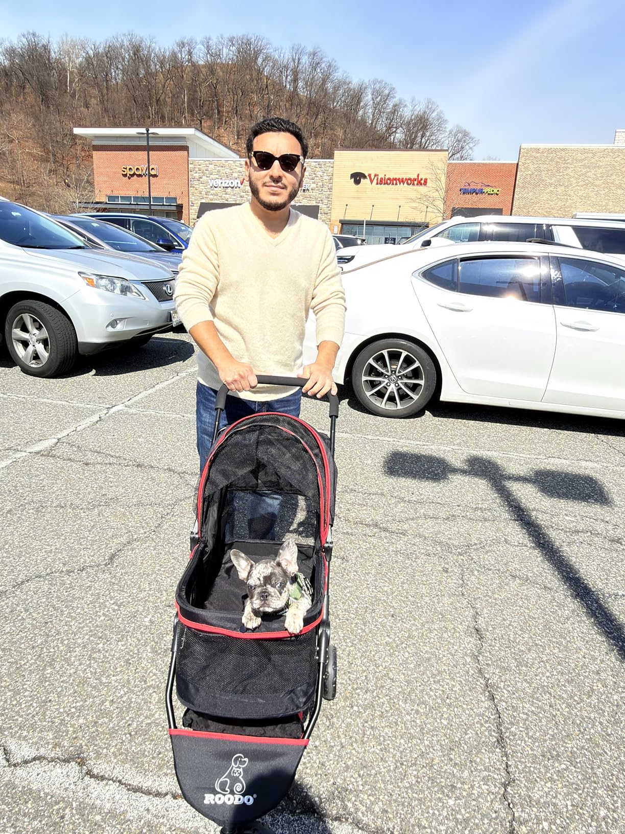 ROODO Escort 3 Wheel Dog Cat Pet Stroller for Small/Medium Dogs Cats Best Lightweight Foldable Portable Compact Jogger All Terrain Travel Pet Gear System Puppy Doggie Bunny Kitty Stroller(Grey) customer photo 2