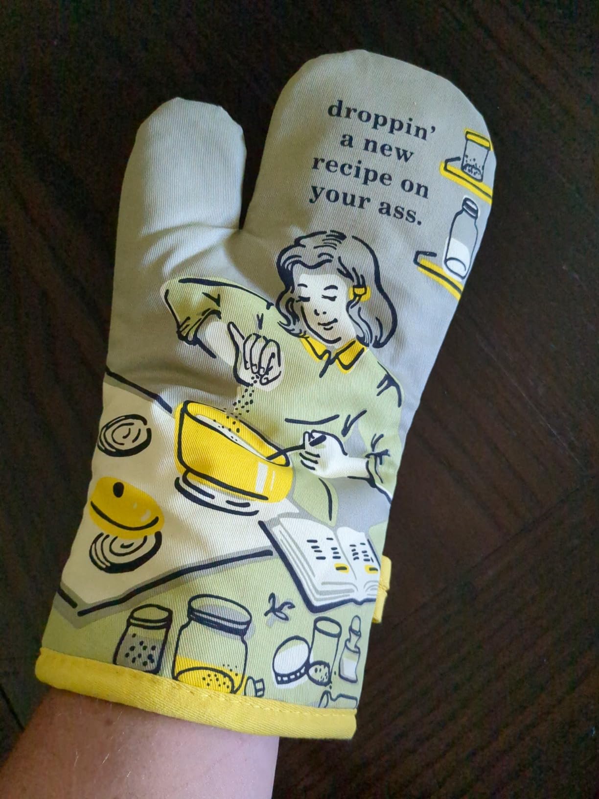 Blue Q B*tch I Am The Secret Ingredient Funny Oven Mitts, Home Kitchen Gifts, Cooking Accessories, Super-Insulated Quilting, Comfy Natural-Fitting Shape, Pot Holders, 100% Cotton, Size 12.5