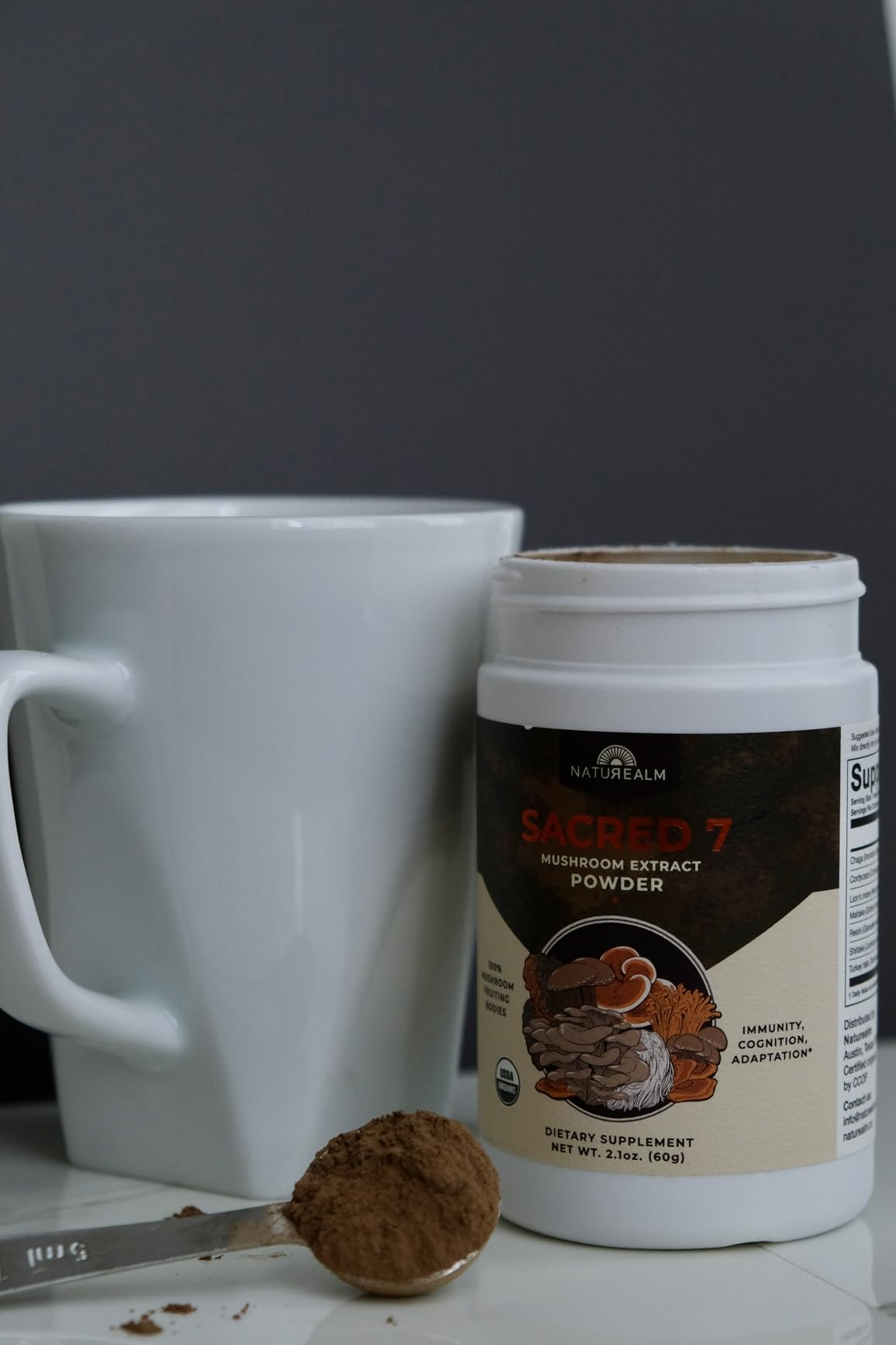 Naturealm Sacred 7 Organic Mushroom Powder Supplement | 60-Day Supply | 7-in-1 Blend with Lions Mane, Reishi, Chaga | Brain & Immune Support | 100% Fruiting Bodies for Coffee & Smoothies customer photo 2