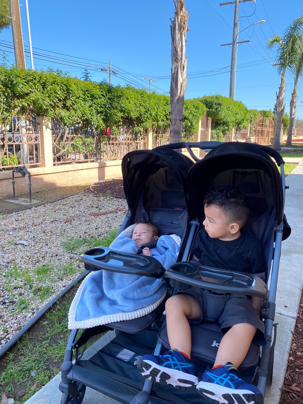 Joovy Kooper X2 Double Stroller, Lightweight Travel Stroller, Compact Fold with Tray, Sand customer photo 1