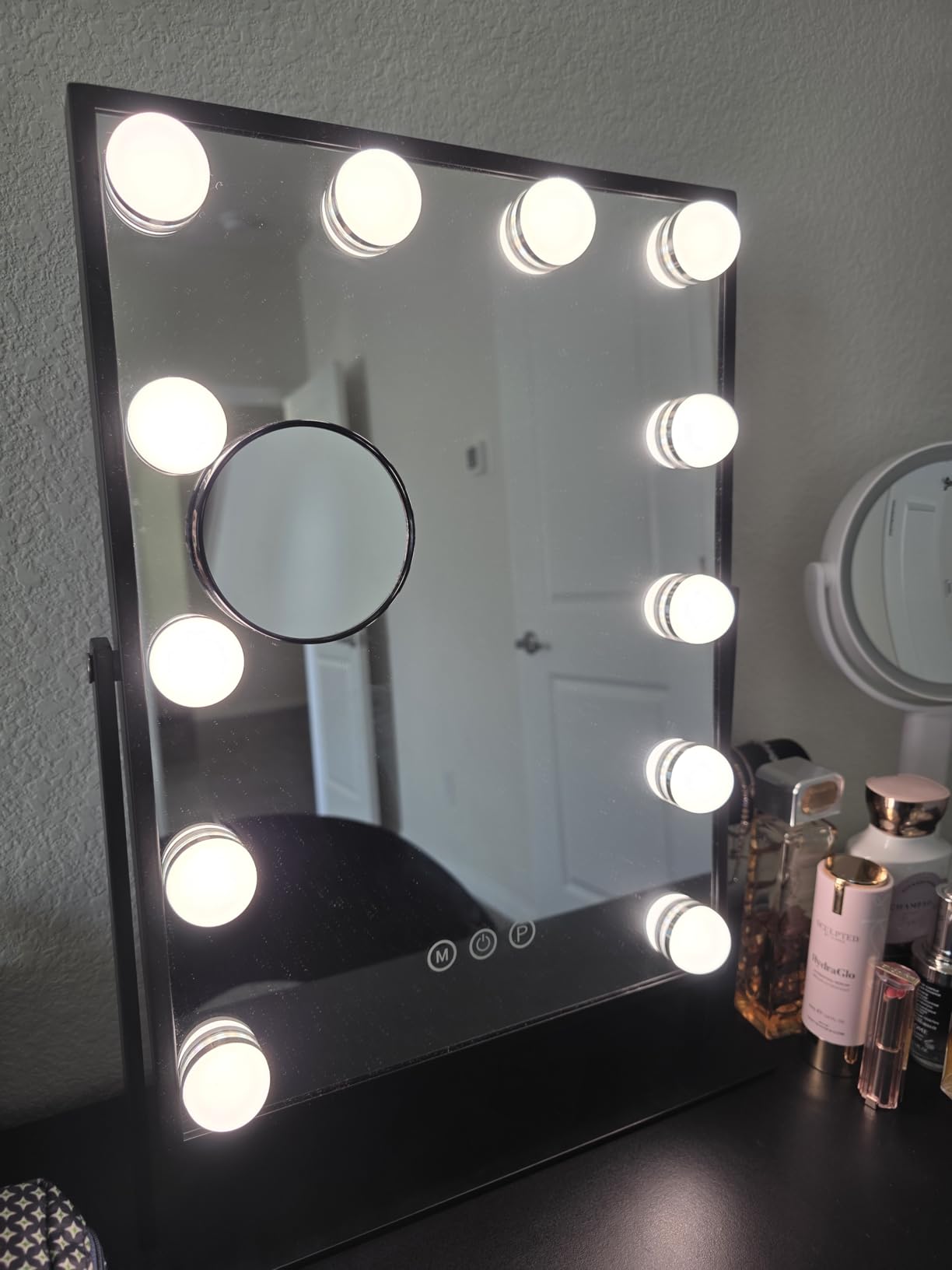 FENCHILIN Lighted Vanity Makeup Mirror with Lights Hollywood Mirror Desk Mirror with Bulbs Light Smart Touch Control 3Colors Dimmable Light Detachable 10X Magnification 360Rotation customer photo 1