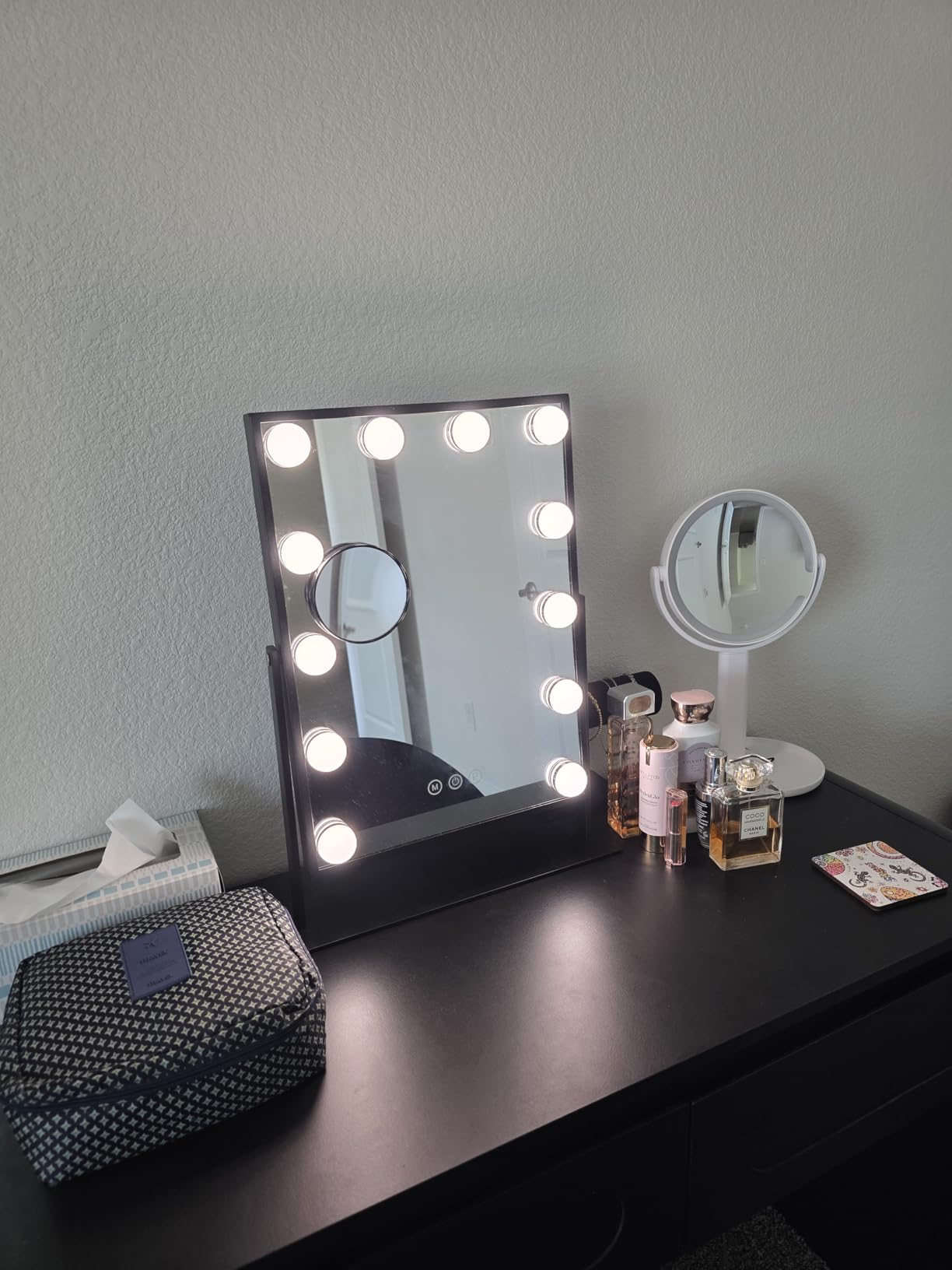 FENCHILIN Lighted Vanity Makeup Mirror with Lights Hollywood Mirror Desk Mirror with Bulbs Light Smart Touch Control 3Colors Dimmable Light Detachable 10X Magnification 360Rotation customer photo 2