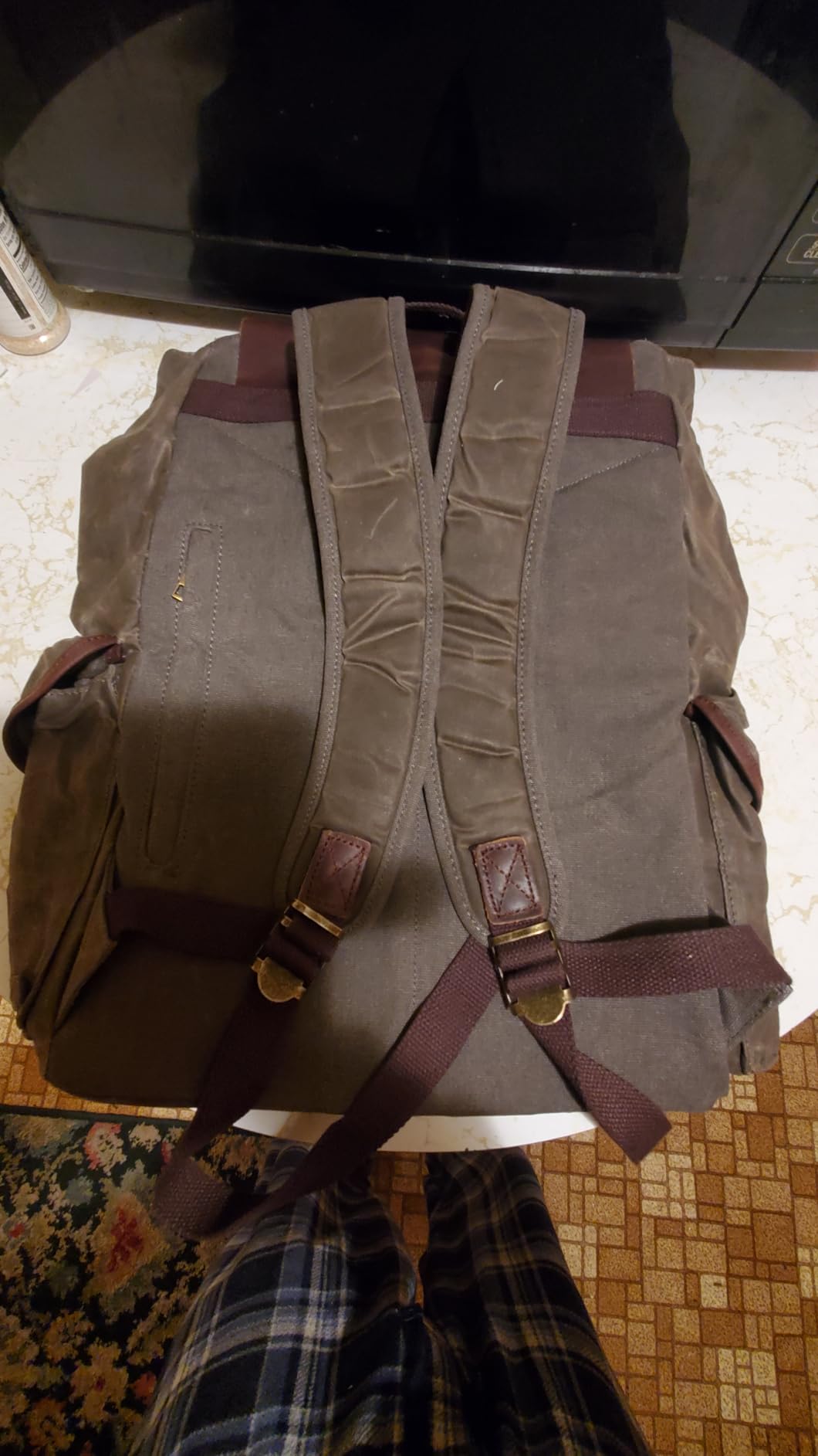 Leather Backpack for Men, Waxed Canvas Shoulder Rucksack Carry-On Travel Backpack customer photo 1
