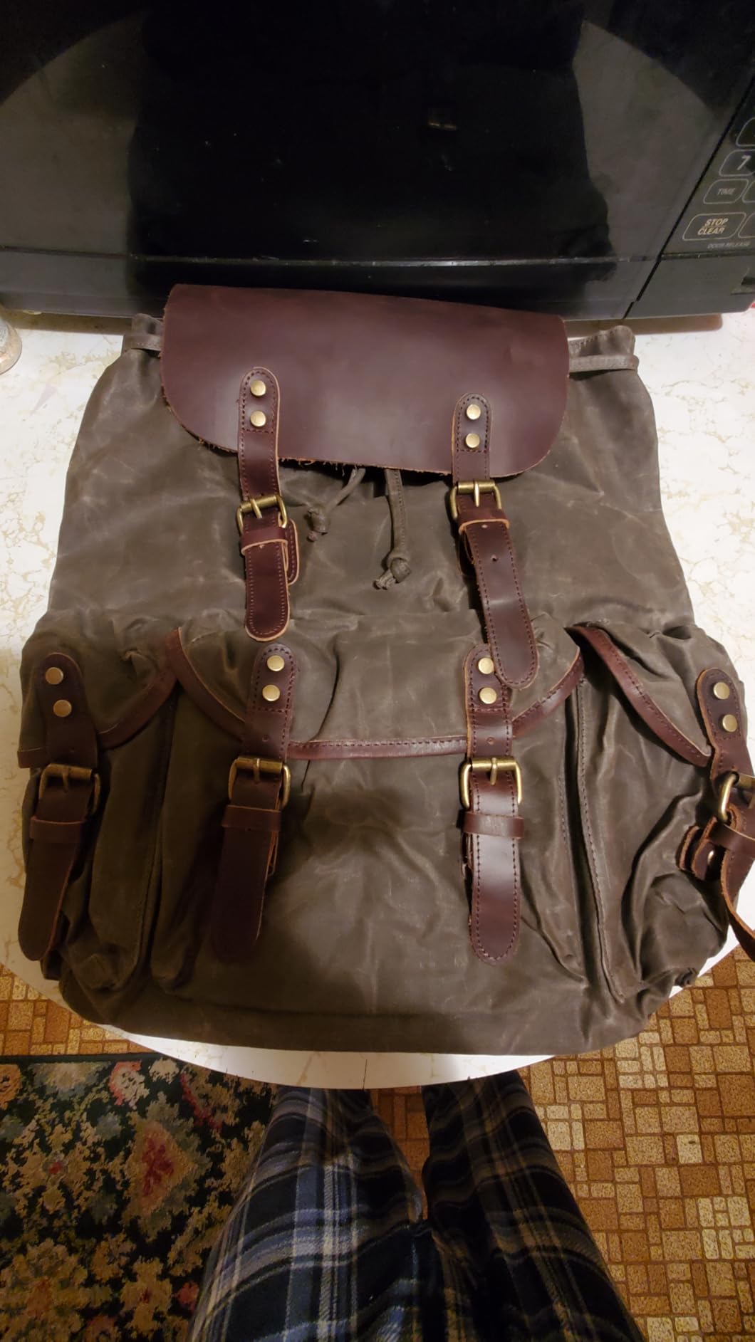 Leather Backpack for Men, Waxed Canvas Shoulder Rucksack Carry-On Travel Backpack customer photo 2
