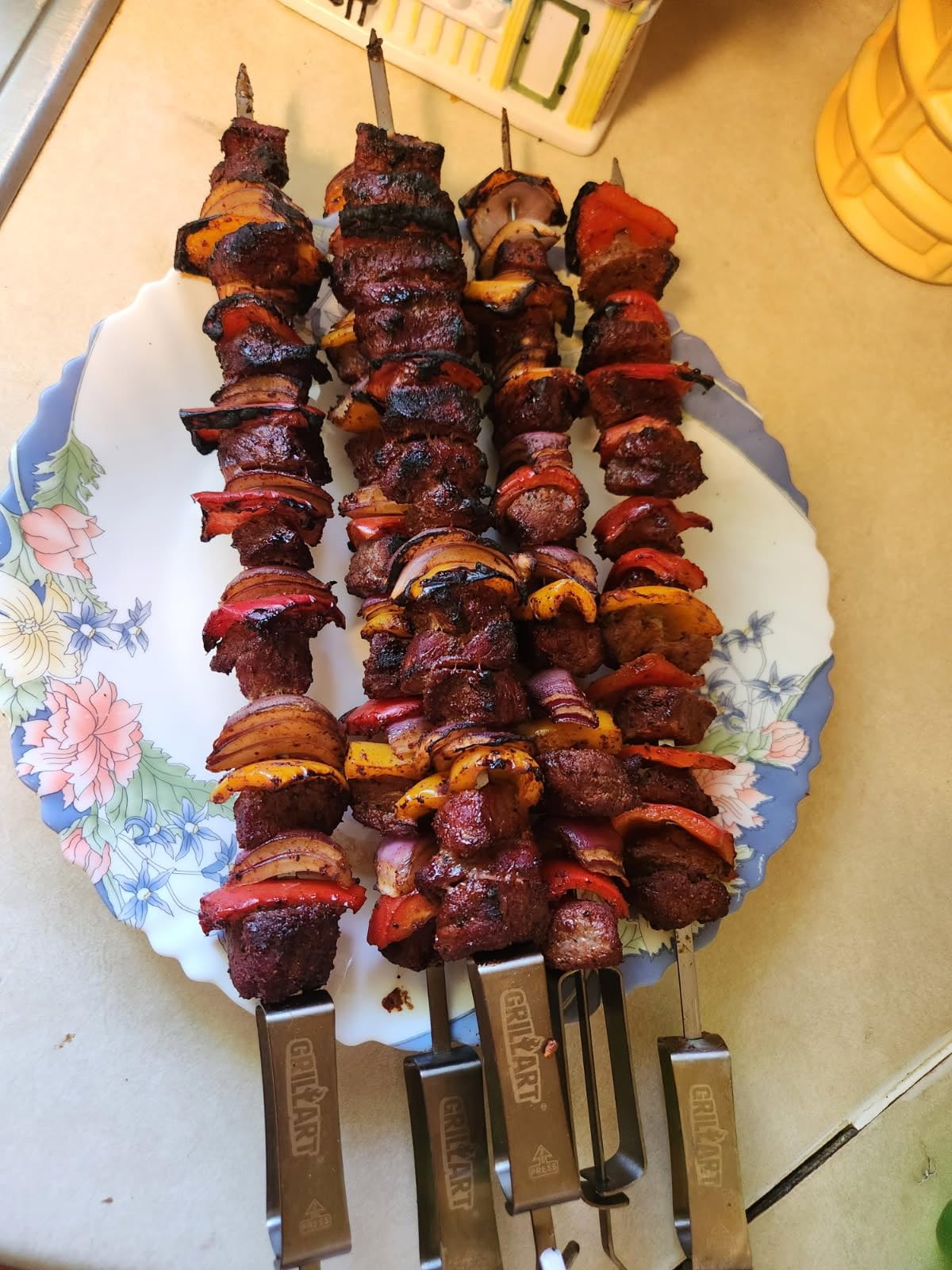 GRILLART Kabob Skewers for Grilling - Metal Skewer for Kabobs with Slider - Flat BBQ Skewer Stainless Steel - 17