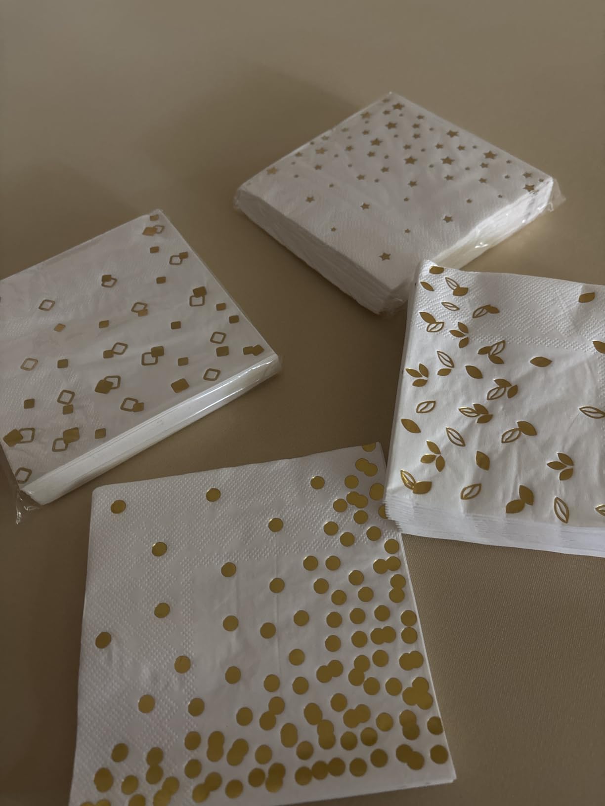 100 PK Gold Napkins - 4 Assorted Designs - 3-Ply Cocktail Napkins Folded 5 x 5 Inches Bar Napkins Disposable Party Napkins Paper Napkins Dinner for Wedding Baby Shower Birthday Graduation customer photo 2