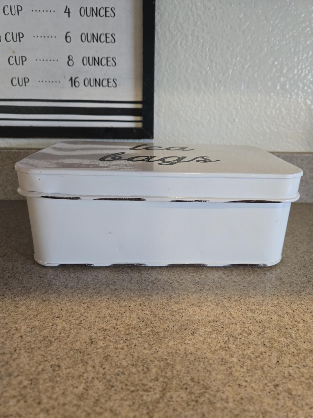 AuldHome Design Farmhouse Tea Bag Box (White), Vintage Retro Style Enamelware Tea Storage Tin customer photo 1