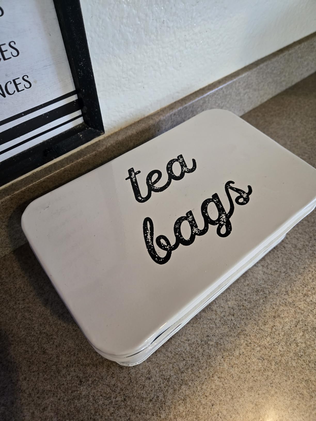 AuldHome Design Farmhouse Tea Bag Box (White), Vintage Retro Style Enamelware Tea Storage Tin customer photo 2