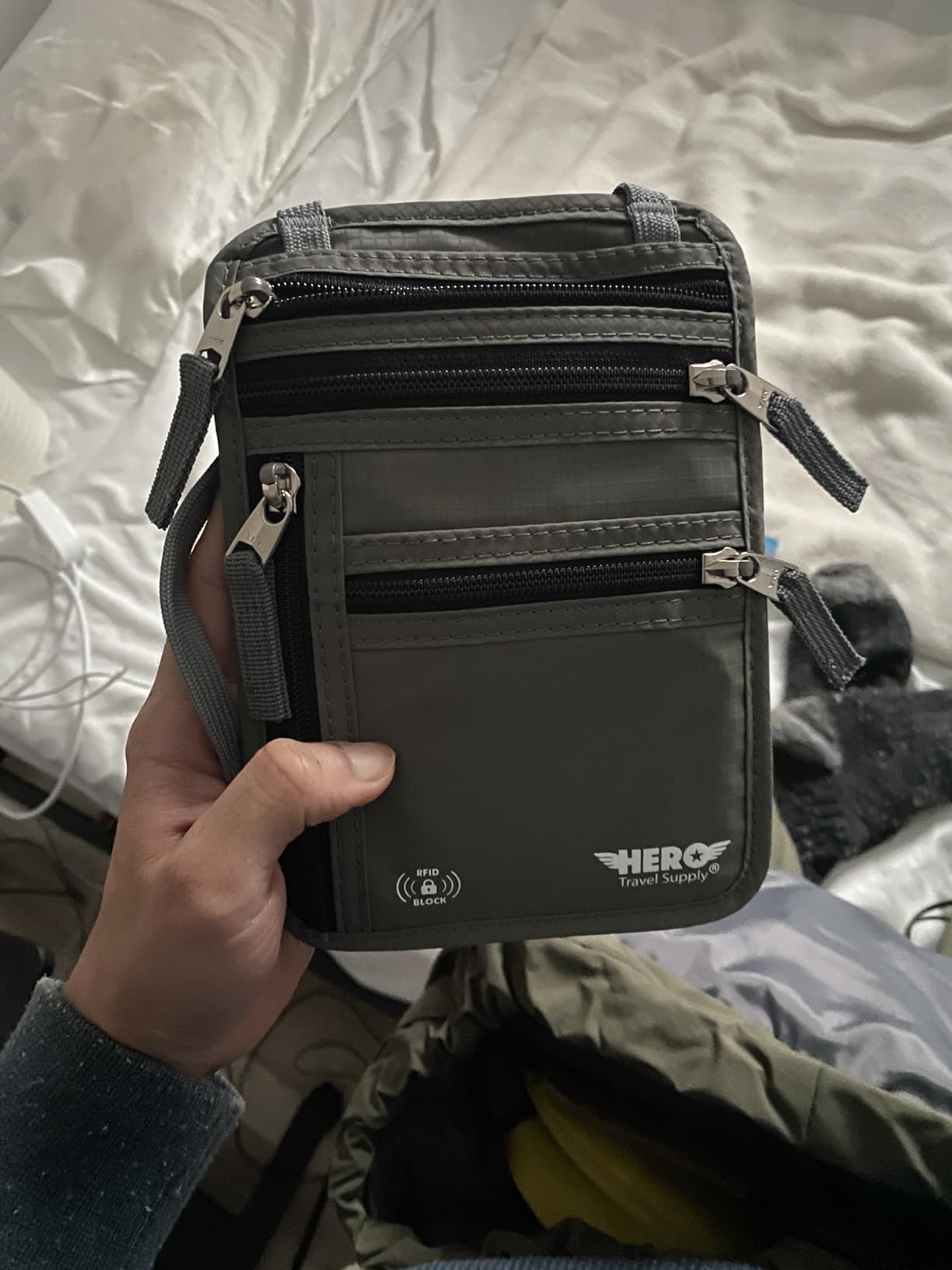 HERO Neck Wallet - RFID Blocking Passport Holder, Easy to Conceal Travel Pouch (Army Grey) customer photo 1