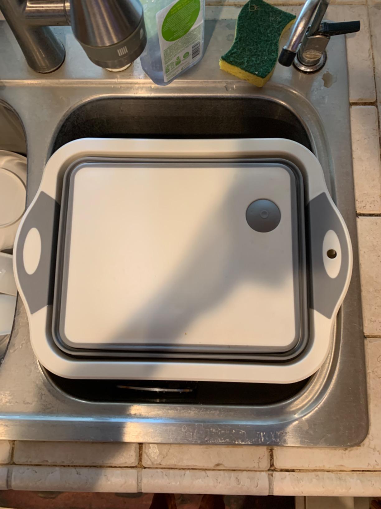 QiMH Collapsible Cutting Board - Foldable Multi-function Dish Tub - Washing and Draining Veggies Fruits Food Grade Sink Storage Basket(8.5 Quart) - New Kitchen and Camping Essentials(Knife Included) customer photo 1