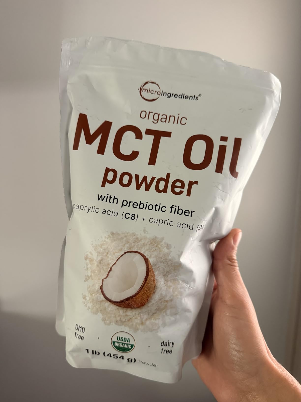 Micro Ingredients Organic MCT Oil Powder with Prebiotic Fiber, 1 Pound | C8 MCT Oil for Coffee Creamer | No GMOs, Keto Diet, Vegan customer photo 1