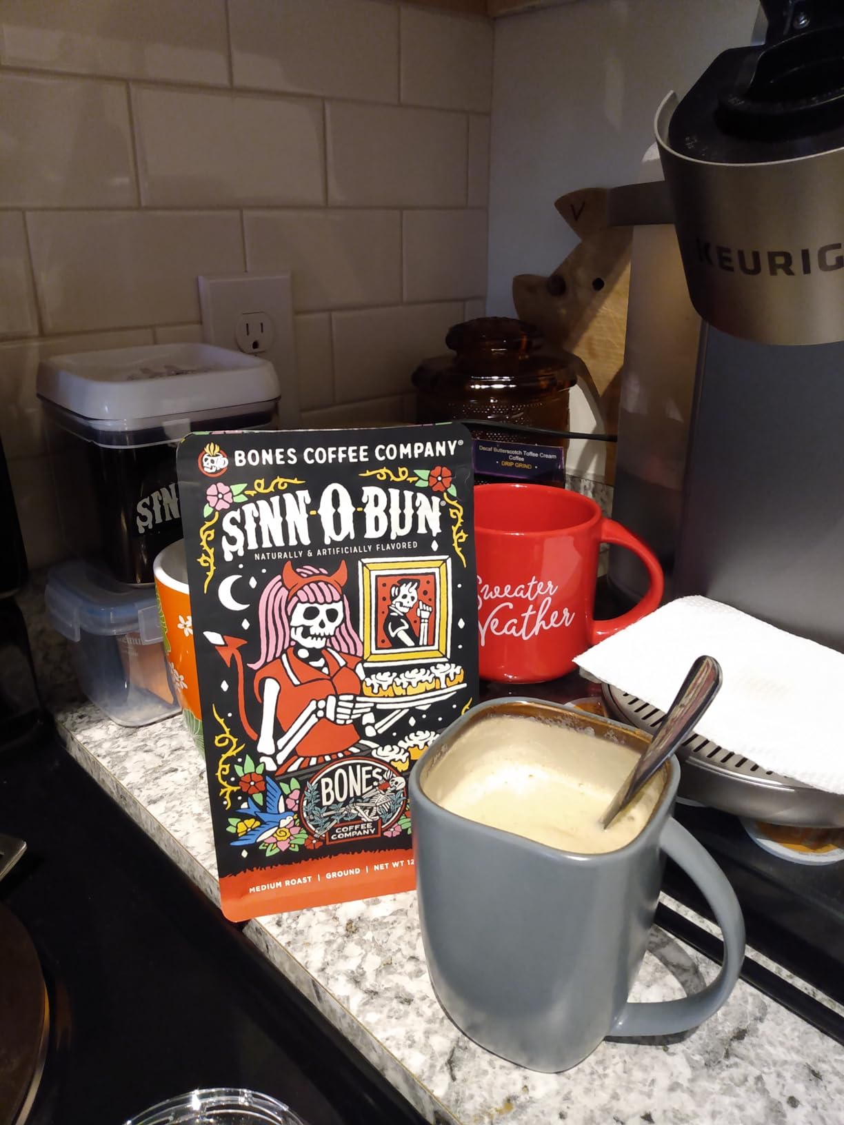 Bones Coffee Company Cinnamon Roll Flavored Coffee, Medium Roast Low Acid Arabica Beans, 12 Oz Whole Bean customer photo 1