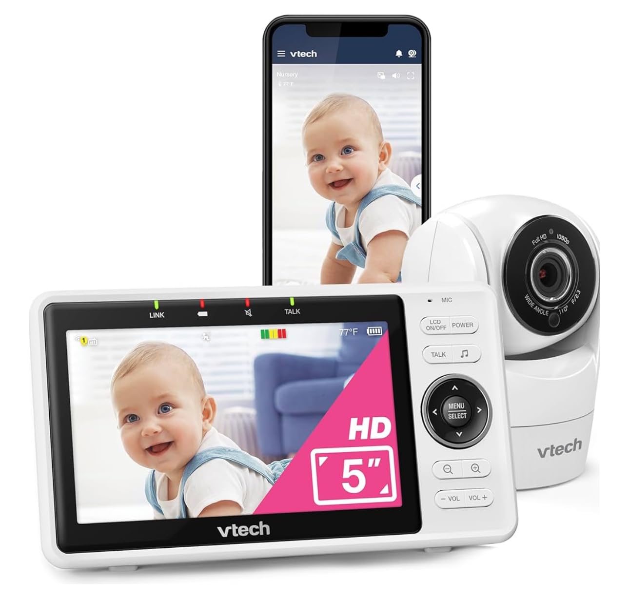 VTech VM901 Smart WiFi Baby Monitor - 1080p Camera, 5