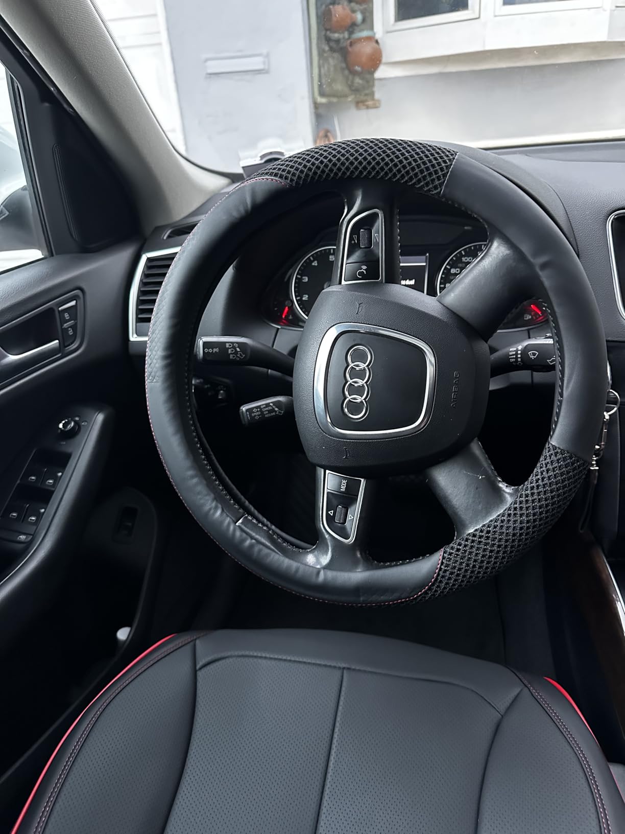 KAFEEK 15 inch Steering Wheel Cover, Cooling Ice Silk Mesh with Microfiber Leather, Ultra Breathable, Anti Slip Car Grip, Heat Resistant Summer Cool, Universal Fit, Black customer photo 2