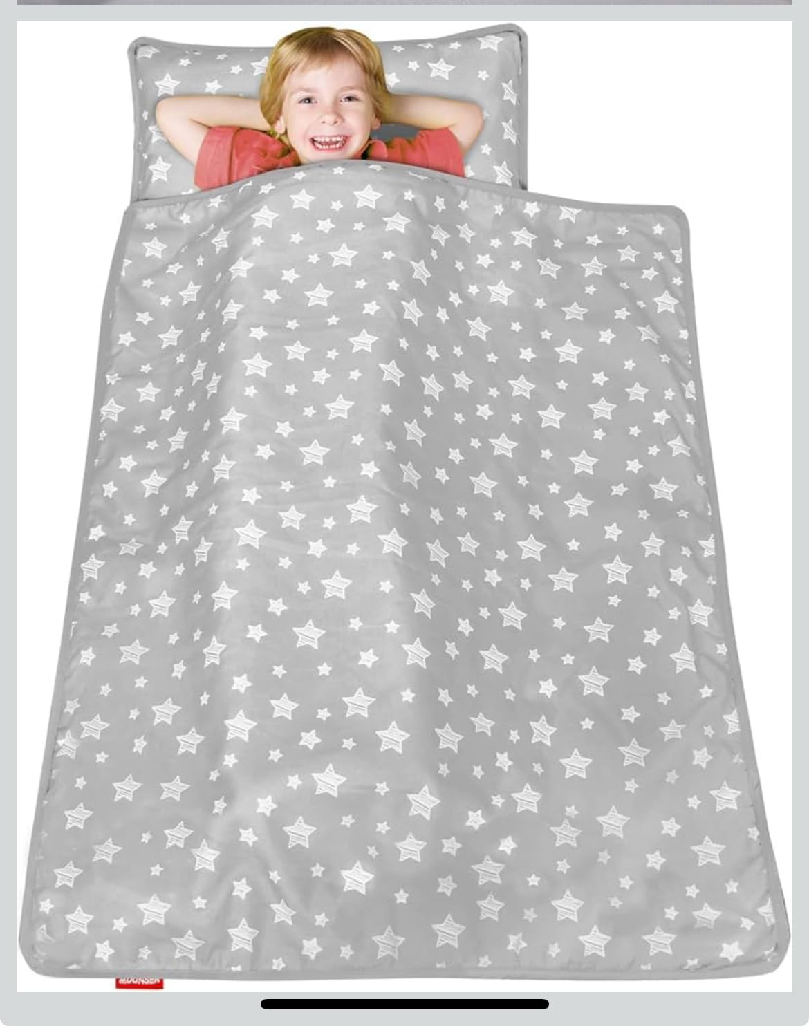 Moonsea Toddler Nap Mat with Pillow and Fleece Minky Blanket Grey, Lightweight and Soft Perfect for Toddlers Preschool, Daycare, Travel Sleeping Bag for Girls, 21