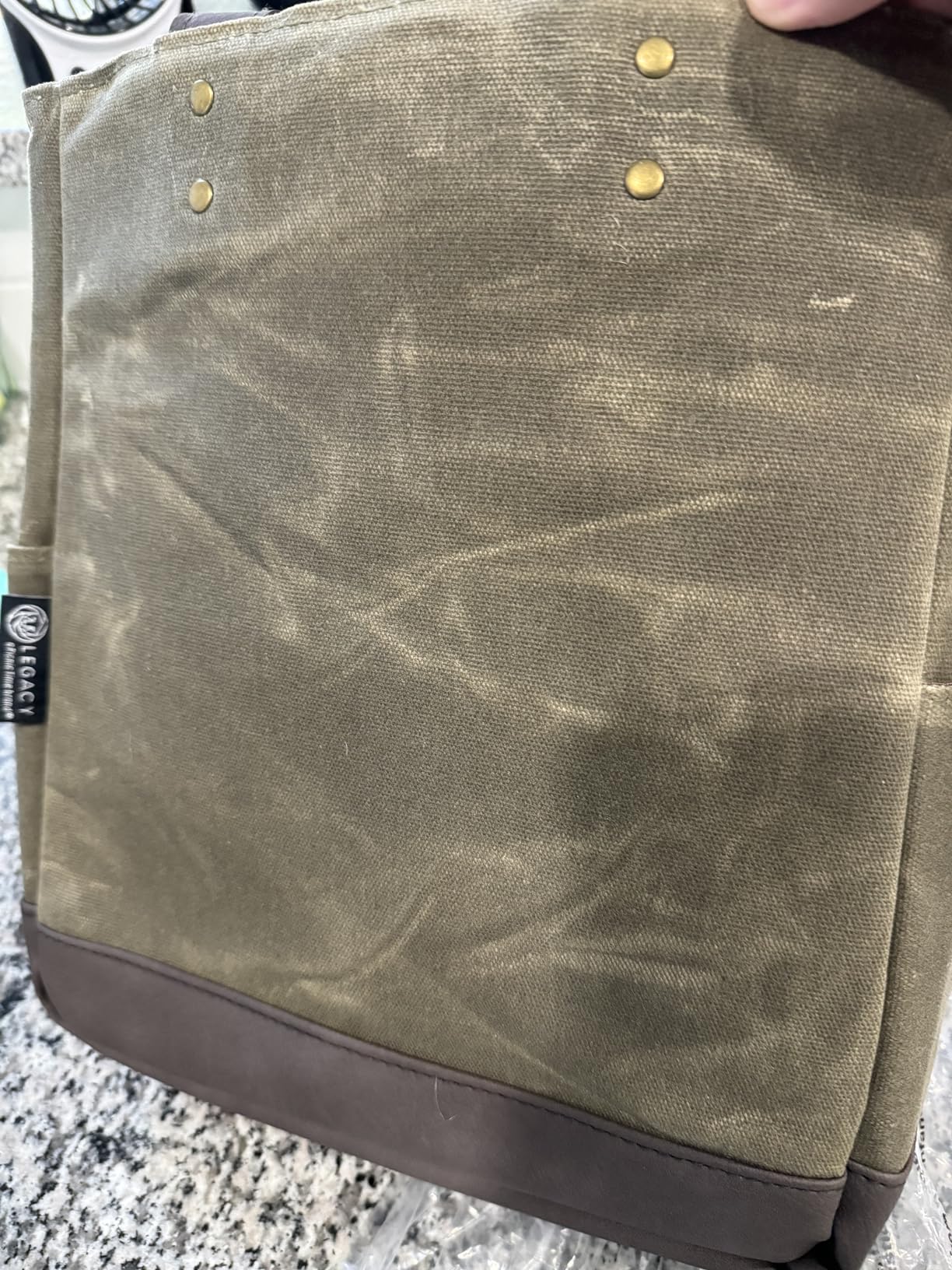 PICNIC TIME 2 and 3 Bottle Insulated Wine Bag, Distressed Waxed Canvas Wine Tote, Durable Bottle Carrier Bag for Gifts and Travel with Side Pockets & Removable Divider (Khaki Green with Brown Accents) customer photo 2