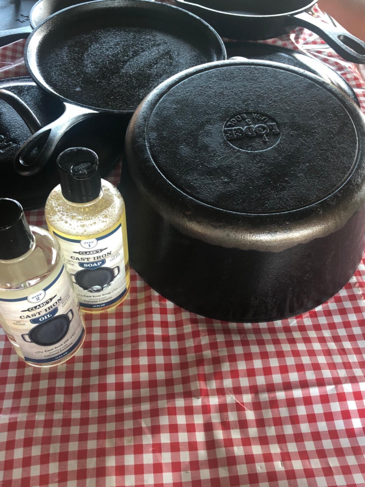CLARK'S Cast Iron Cleaning Kit with Coconut Oil - Cast Iron Cleaner Set with Seasoning Oil, Soap, Scrub Brush, and Applicator Pad - Restore and Preserve Pan, Skillet, Grill, Dutch Oven, and Wok customer photo 2