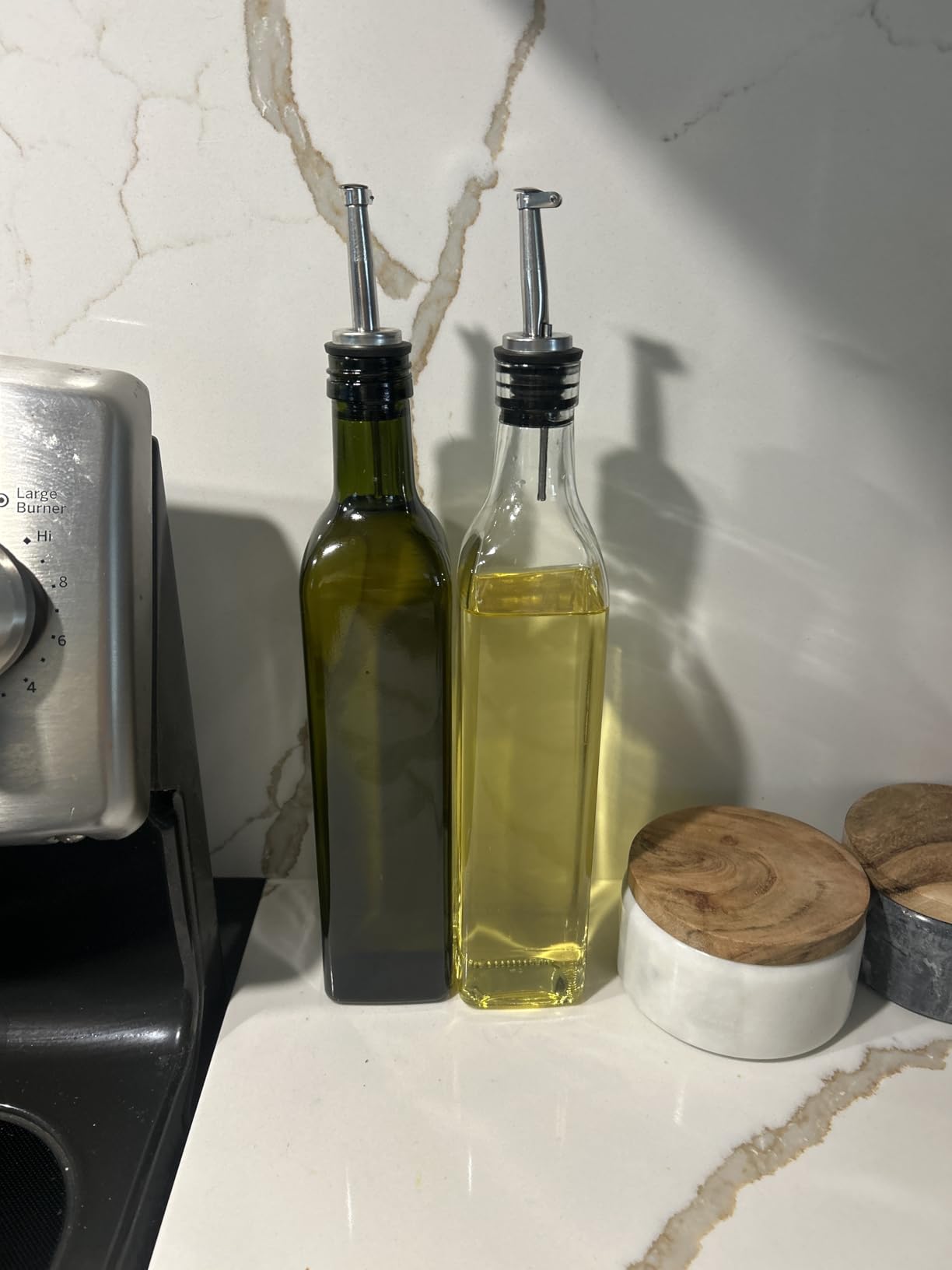 AOZITA 17oz Glass Olive Oil Bottle Dispenser - 500ml Green Oil and Vinegar Cruet with Pourers and Funnel customer photo 1