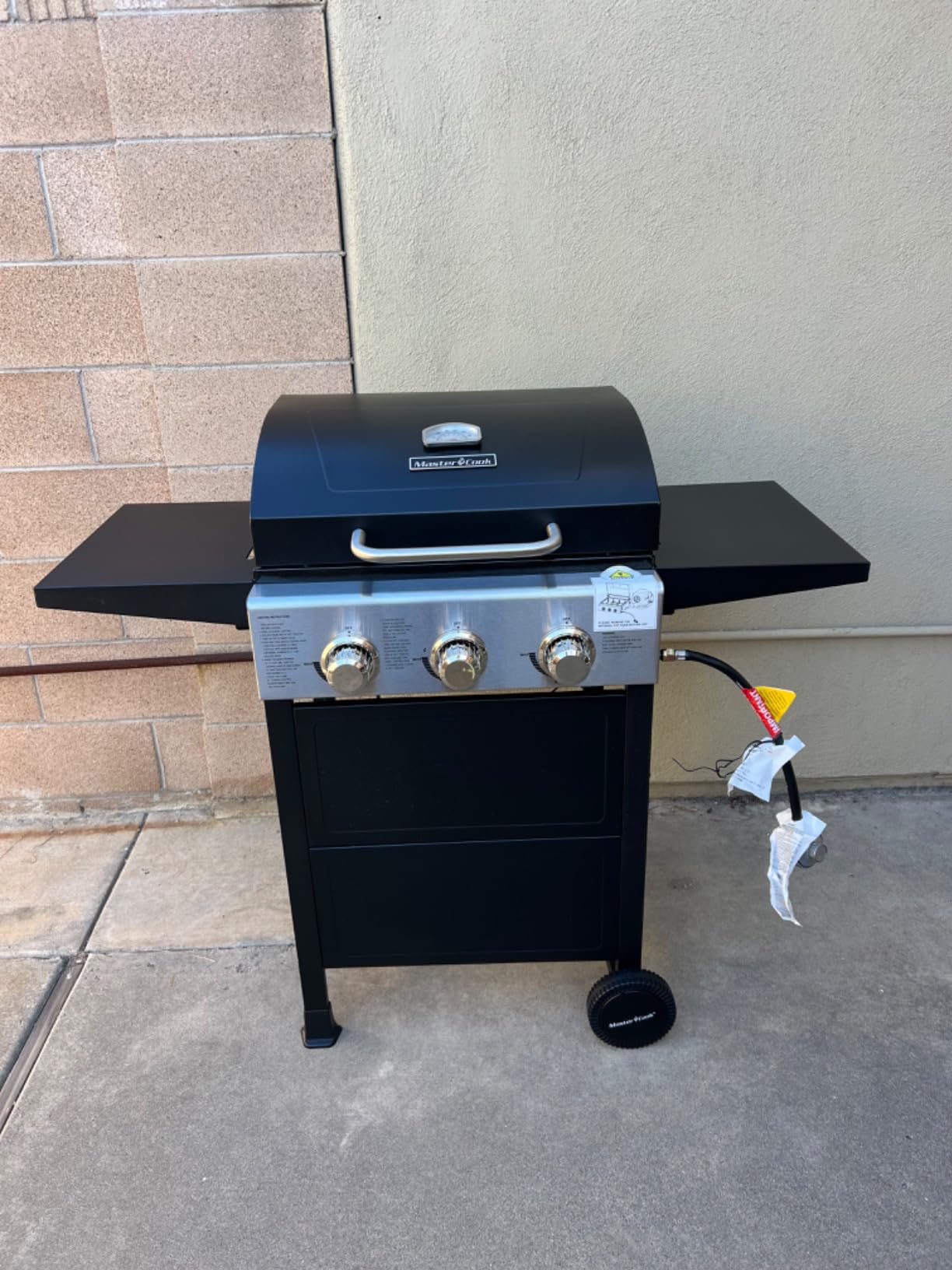 MASTER COOK 3 Burner BBQ Propane Gas Grill, 472 Sq. In. Cooking Area, 30,000 BTU Stainless Steel Barbecue Grill with Two Foldable Shelves for Outdoor Patio, Backyard customer photo 1