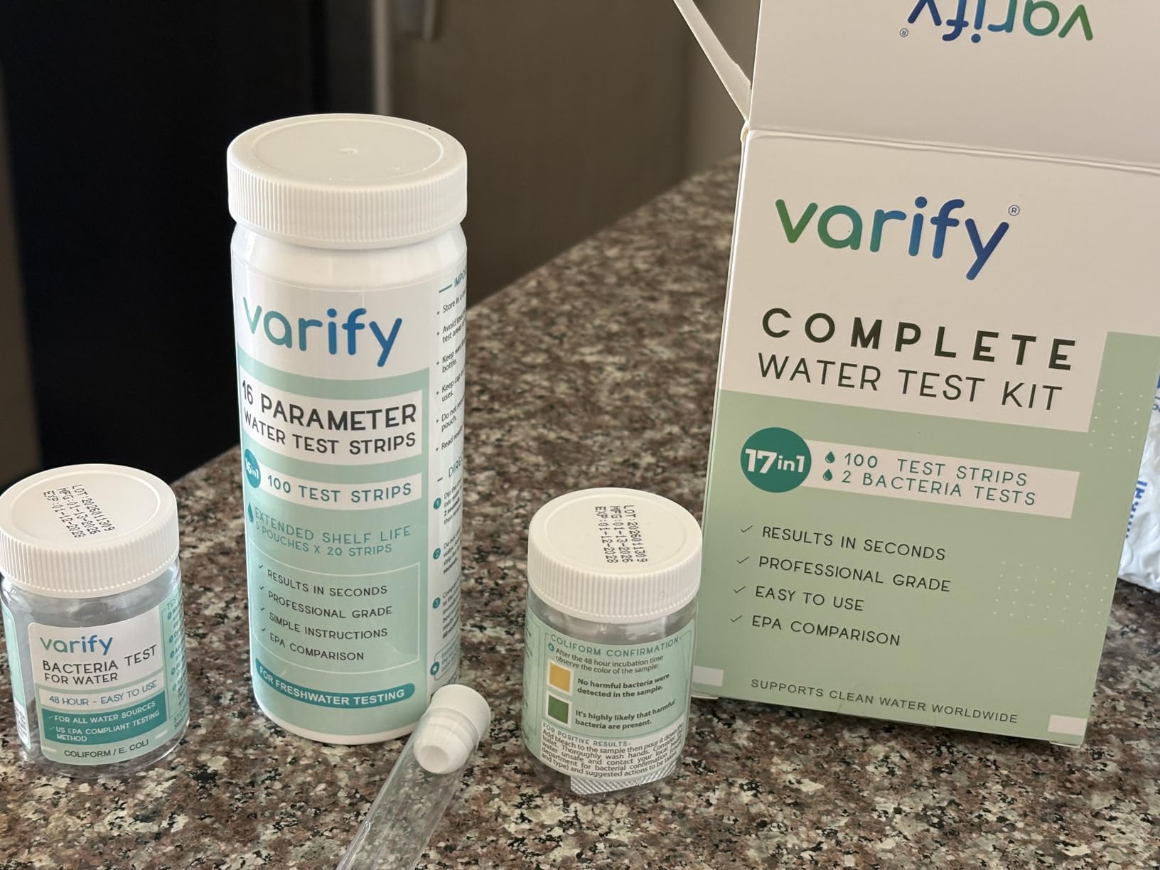Varify 17in1 Complete Drinking Water Test Kit - 100 Strips + 2 Bacteria Tester Kits customer photo 2