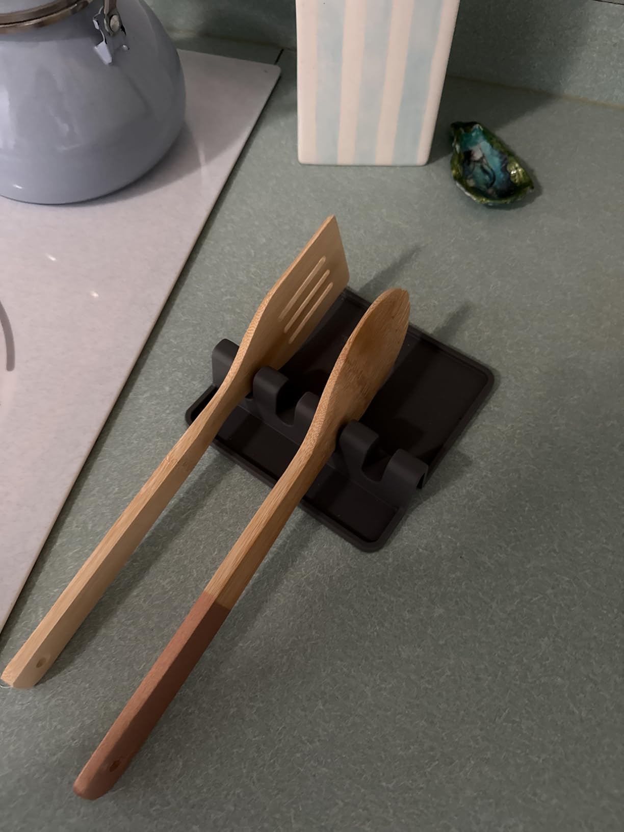 Cooler Kitchen Black Silicone Spoon Rest for Stove Top with Drip Pad (Two Pack) - Heat-Resistant, BPA-Free Utensil Rest & Spoon Holder for Kitchen Counter - Grill Utensil Holder for Spatulas customer photo 1