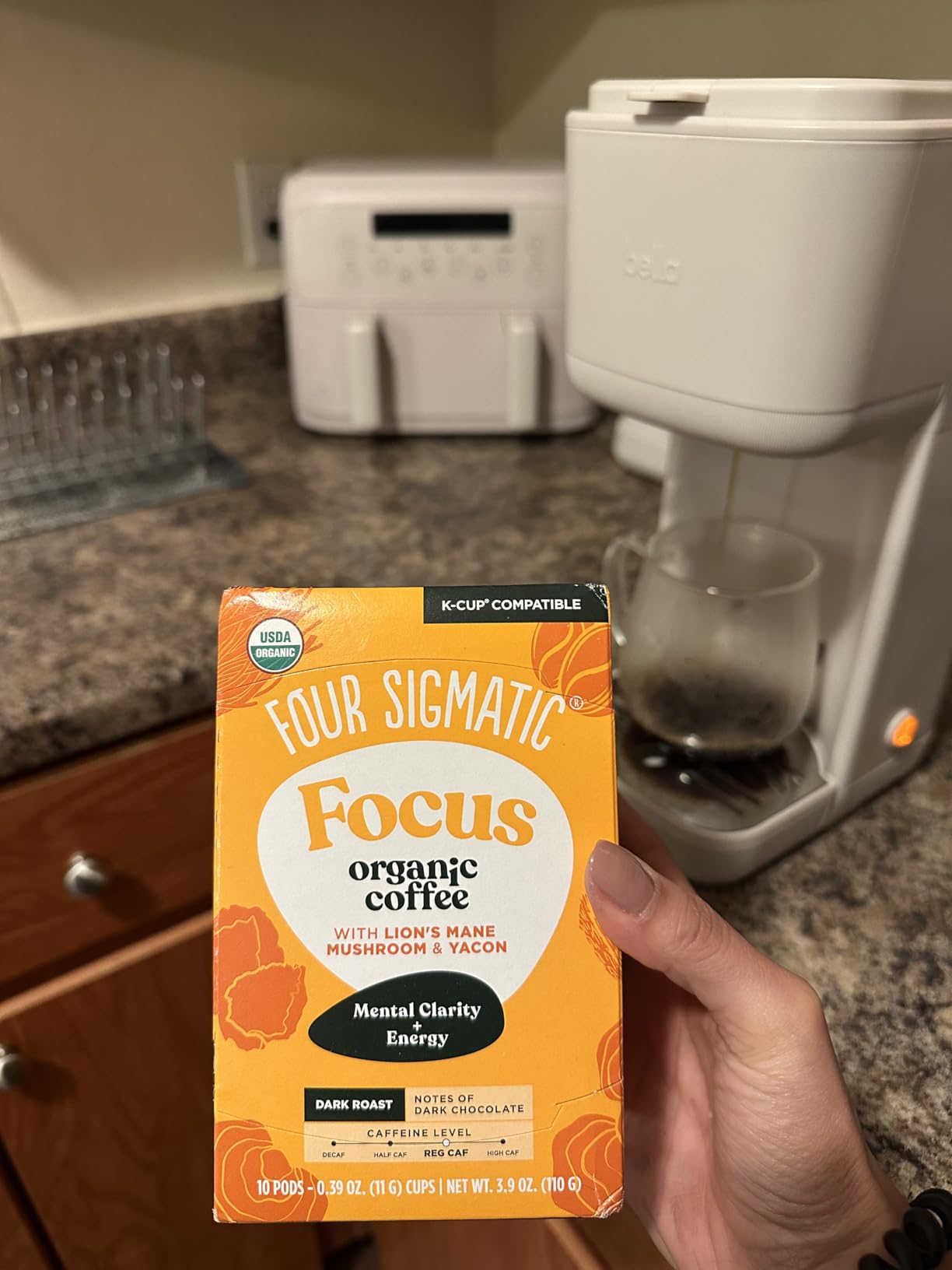 Four Sigmatic Mushroom Coffee K-Cups | Organic Dark Roast Coffee with Lion's Mane Mushroom Powder & Yacon | Focus & Immune Support | Vegan & Keto | Sustainable Pods | 24 Count customer photo 1