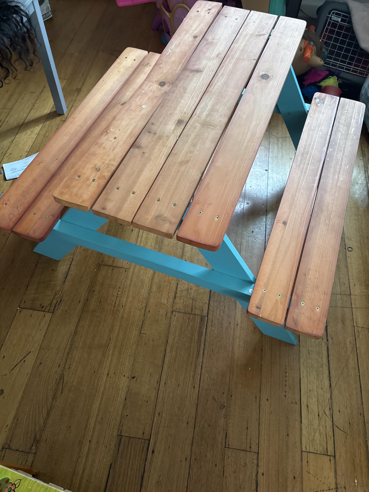 Teamson Kids - Wooden Outdoor Child Children Kids Picnic Table & Chair Bench Set - Brown/Aqua customer photo 2