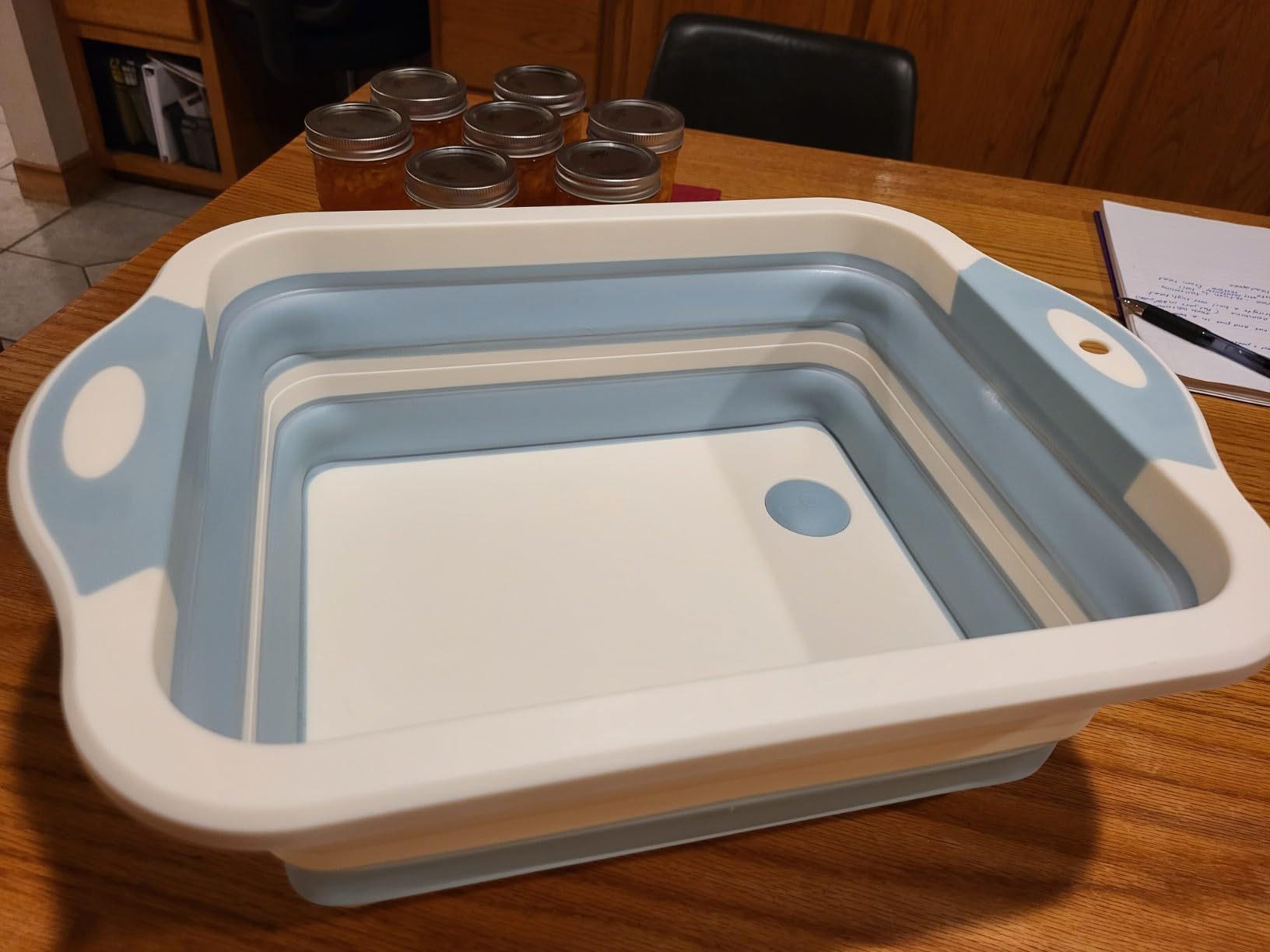 Collapsible Cutting Board, Foldable Chopping Board with Colander, Multifunctional Kitchen Vegetable Washing Basket Silicone Dish Tub for BBQ Prep/Picnic/Camping(Light Blue) customer photo 1