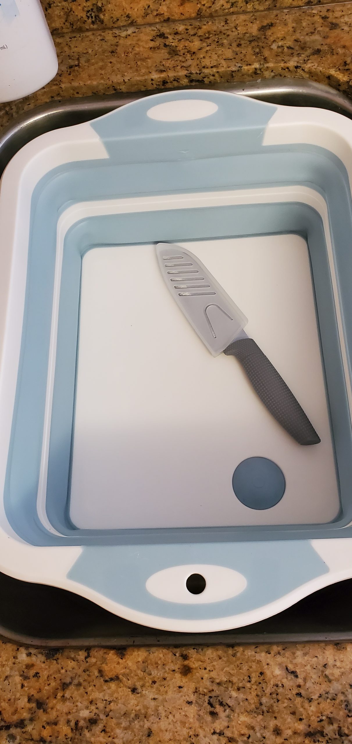 Collapsible Cutting Board, Foldable Chopping Board with Colander, Multifunctional Kitchen Vegetable Washing Basket Silicone Dish Tub for BBQ Prep/Picnic/Camping(Light Blue) customer photo 2