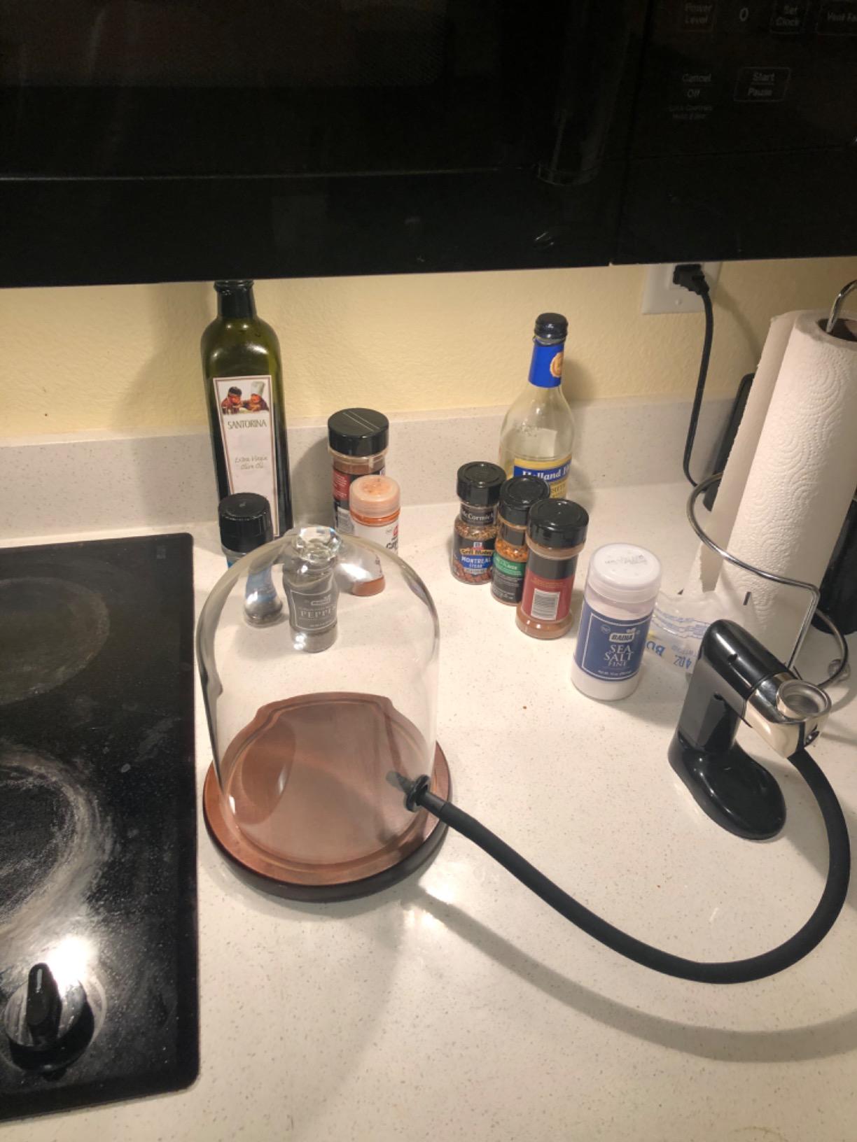 Smoking Cloche For Food Drinks With Wood Base, Cocktails Smoke Infuser Accessory, Glass Dome for Smoker Gun customer photo 1