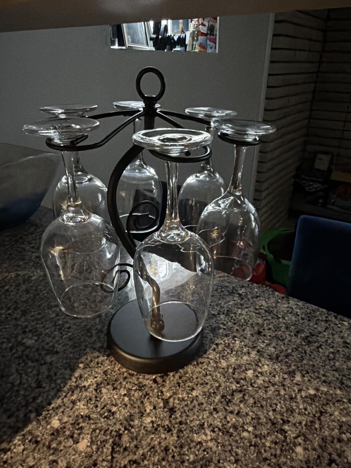 FOMANSH Countertop Wine Glass Holder - Freestanding Tabletop Stemware Storage Rack Metal Glasses Display Rack Black with 6 Hooks customer photo 1