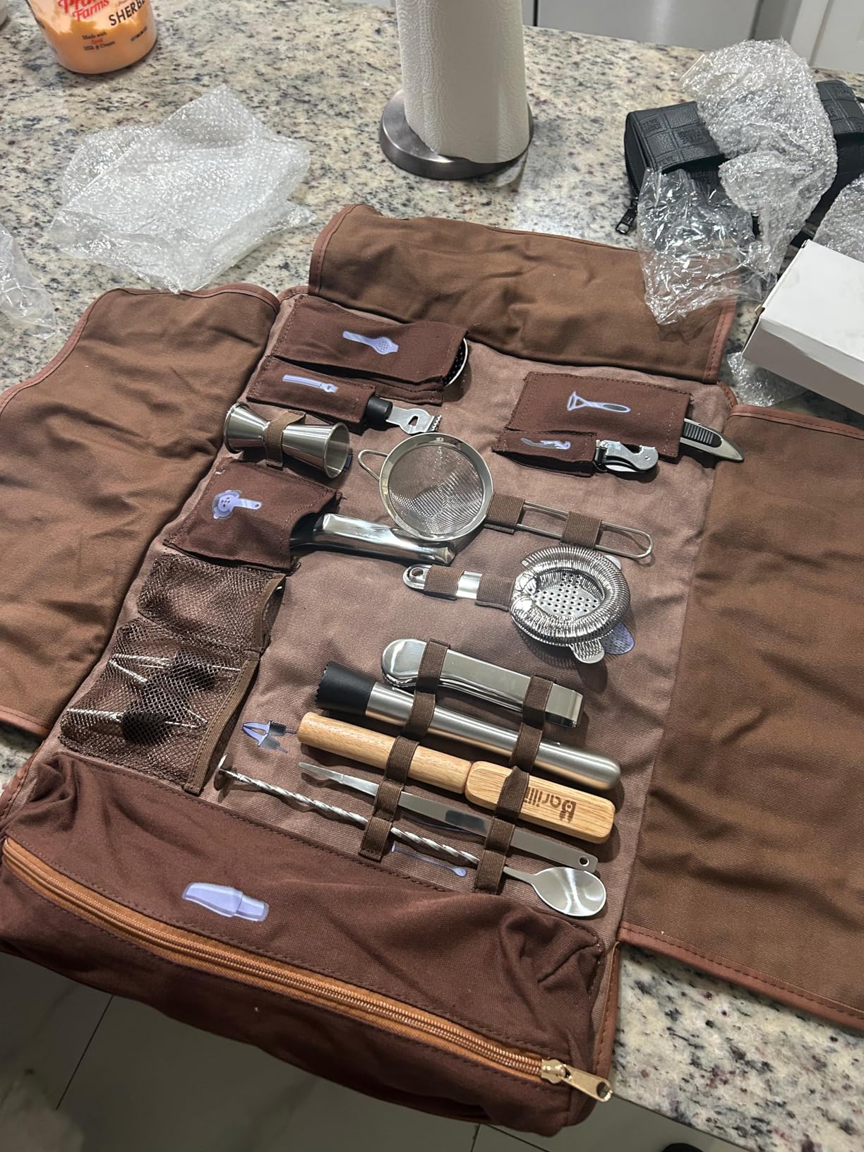 Barillio Bartender Kit Bag with Cocktail Shaker Set - Waxed Canvas, Traveling Bar Tools Bag with 17-Pc Cocktail Kit customer photo 1