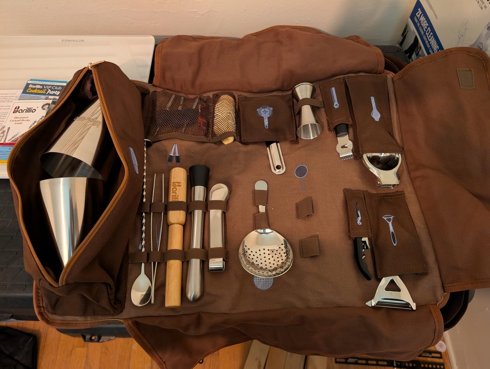 Barillio Bartender Kit Bag with Cocktail Shaker Set - Waxed Canvas, Traveling Bar Tools Bag with 17-Pc Cocktail Kit customer photo 2