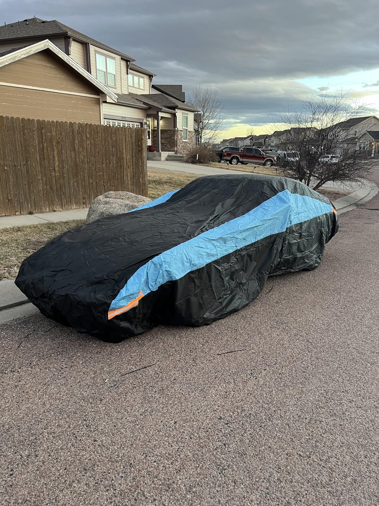 MORNYRAY Waterproof Car Cover All Weather Snowproof UV Protection Windproof Outdoor Full car Cover, Universal Fit for Sedan (Fit Sedan Length 194-206 inch, Blue) customer photo 1