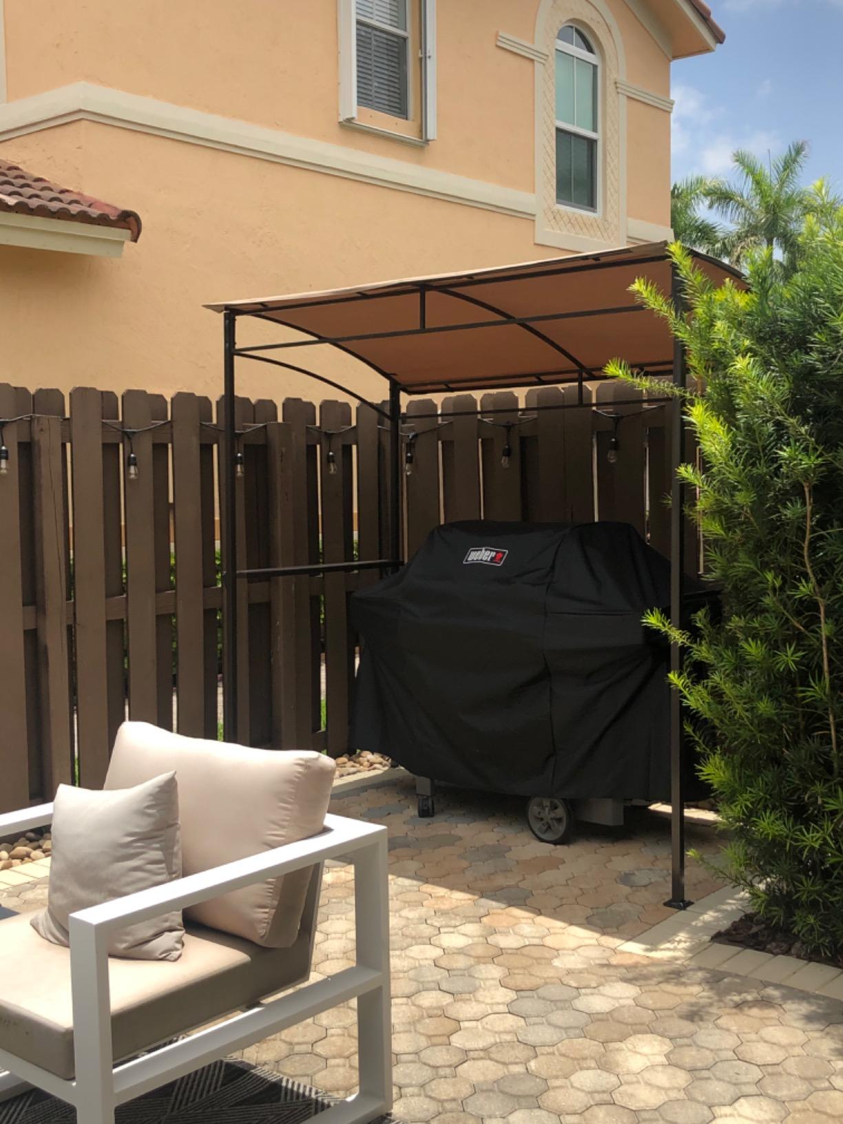 Tangkula 7ft Grill Gazebo, Patio Barbecue Canopy with Serving Shelf and Storage Hooks, Curved Grill Shelter w/Heavy-Duty Steel Frame (Coffee) customer photo 1