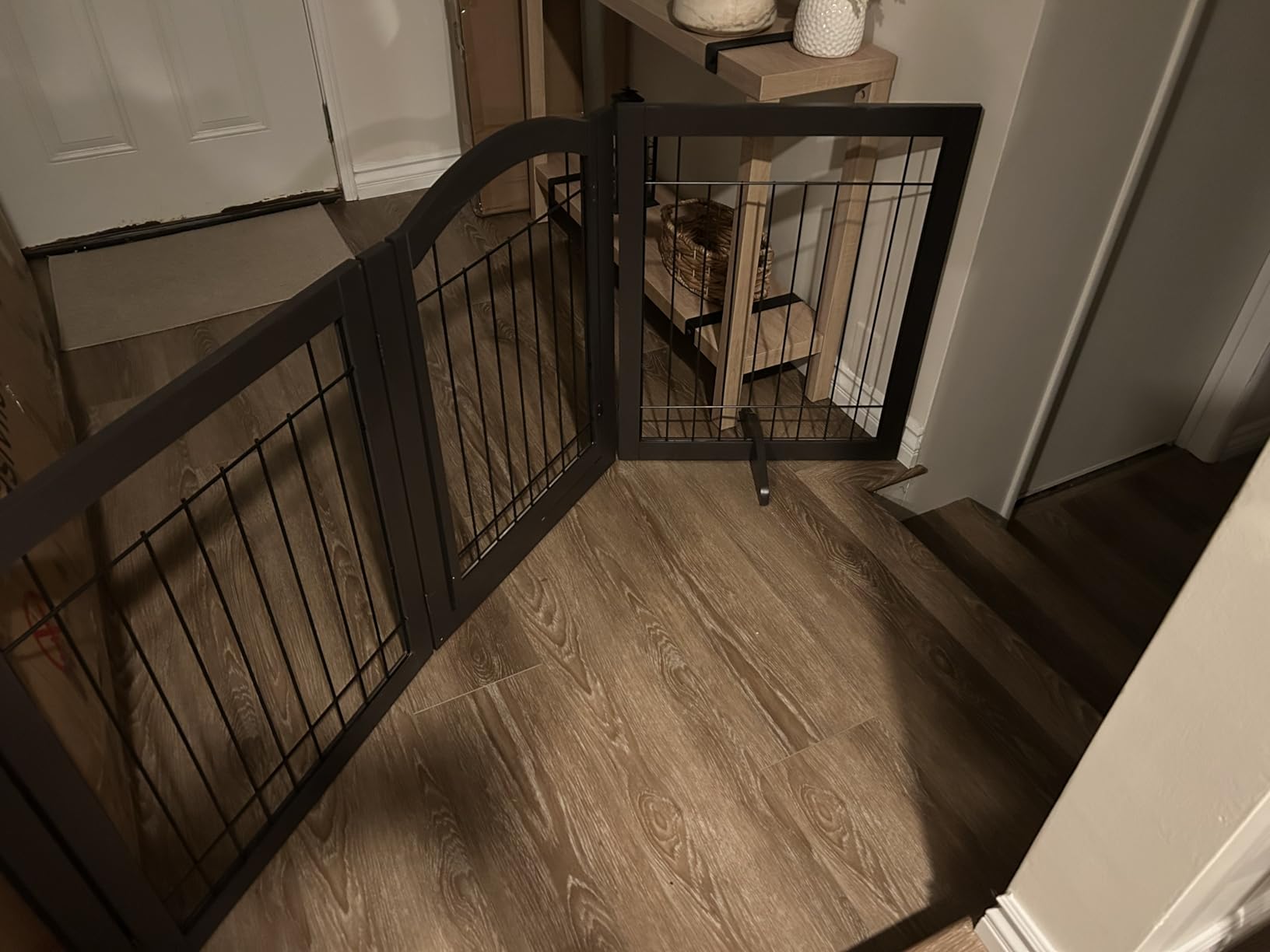 SPIRICH 96-inch Extra Wide 30-inches Tall Dog Gate with Door Walk Through, Freestanding Wire Pet Gate for The House, Doorway, Stairs, Pet Puppy Safety Fence, Support Feet Included (White) customer photo 1