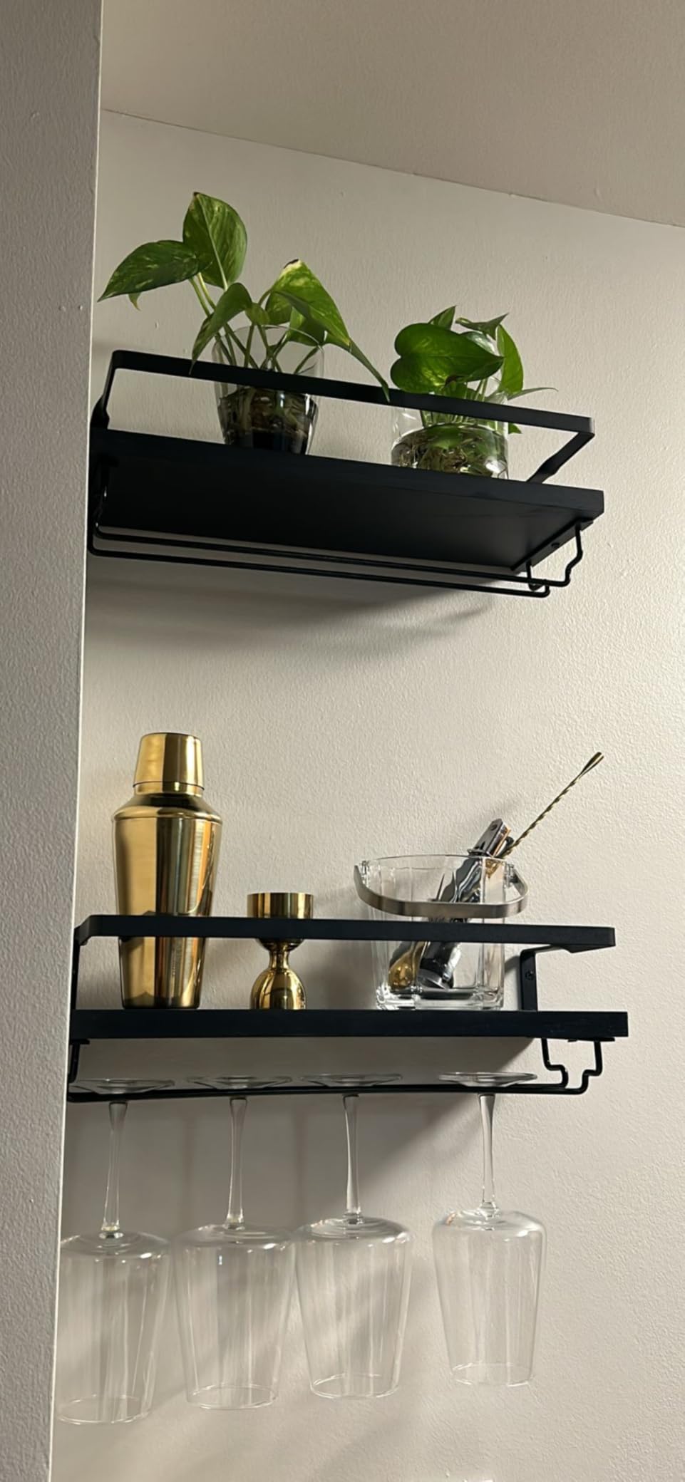 Mkono Wall Mounted Wine Rack Set of 2 Wood Rustic Wine Bottle Glass Floating Shelves with Stemware Hanger Modern Plants Photos Wine Display Storage Holder for Kitchen Dining Room Bar, 17 Inch customer photo 1