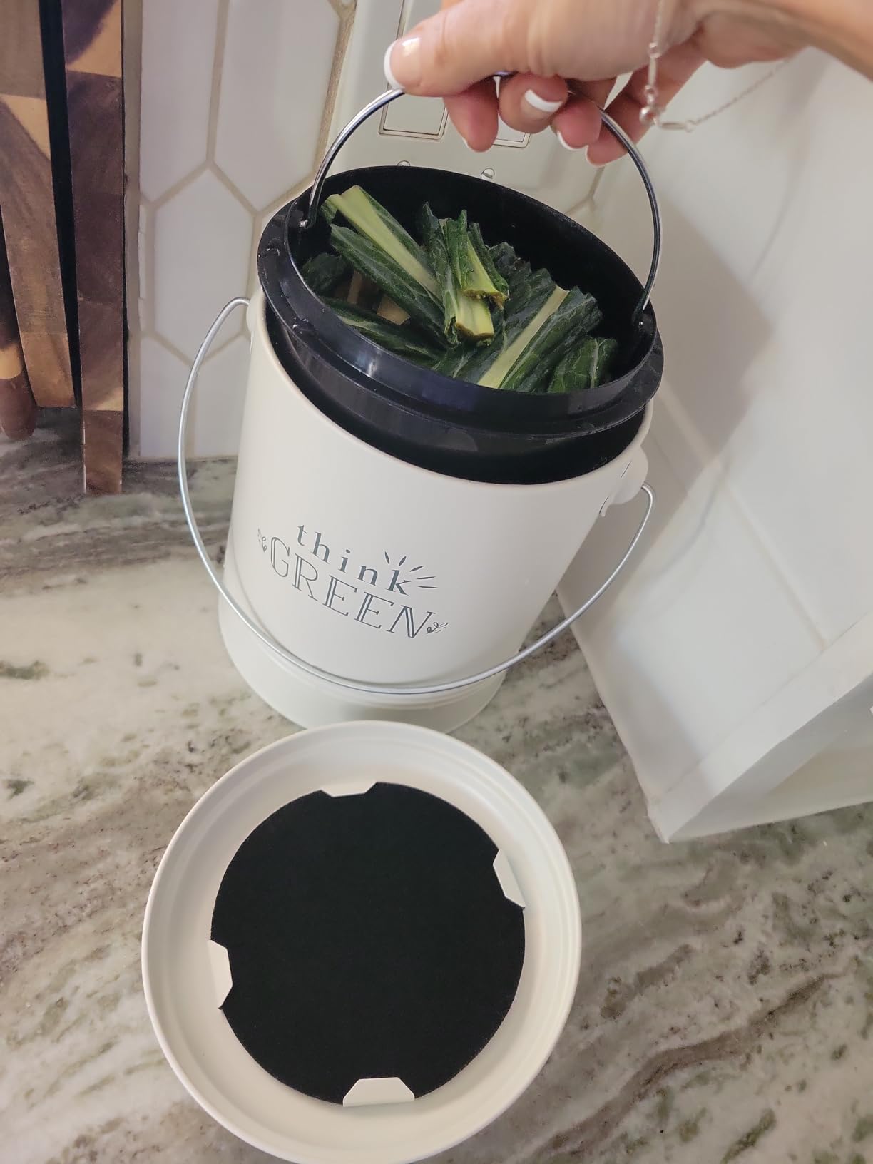 Barnyard Designs Compost Bin for Kitchen Counter - 1.2 Gallon Countertop Composter with Extra Smell-Absorbing Filters and Inner Bucket for Easy Cleaning - Food Waste Bin for Kitchen with Lid (Mint) customer photo 2
