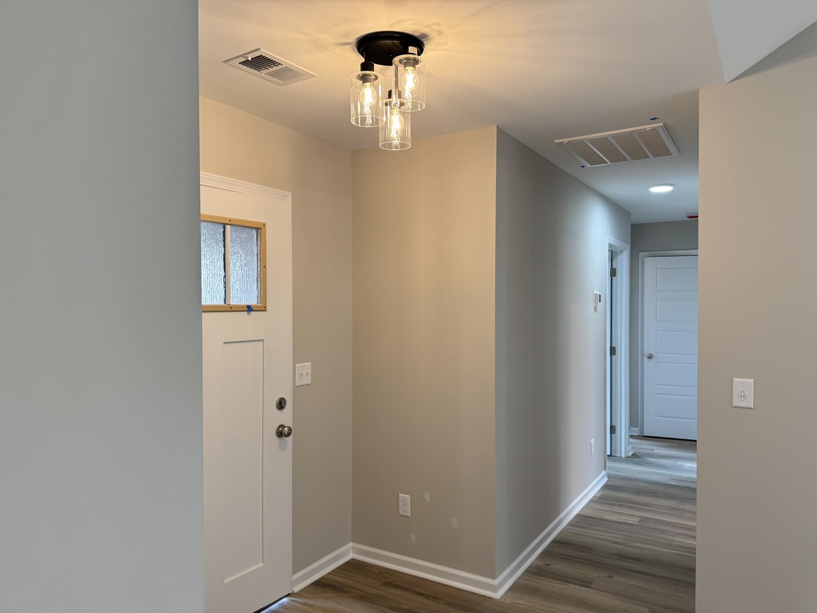 Semi Flush Mount Ceiling Light, 3-Light Close to Ceiling Light Fixtures, Vintage Oil-Rubbed Bronze Finish with Clear Seeded Glass Shade Chandelier Lighting for Stairs Porch Hallway Entryway Kitchen customer photo 1