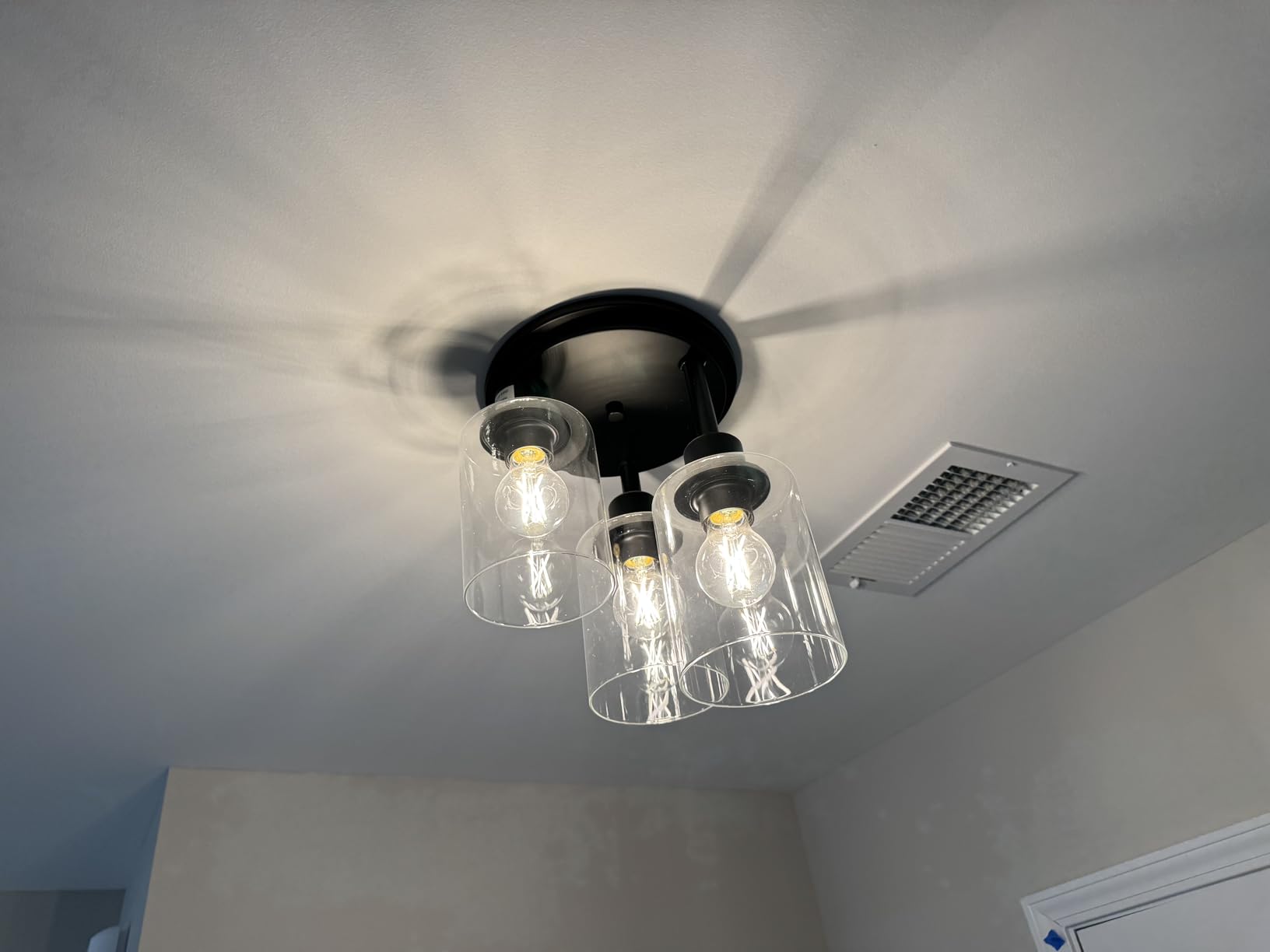 Semi Flush Mount Ceiling Light, 3-Light Close to Ceiling Light Fixtures, Vintage Oil-Rubbed Bronze Finish with Clear Seeded Glass Shade Chandelier Lighting for Stairs Porch Hallway Entryway Kitchen customer photo 2