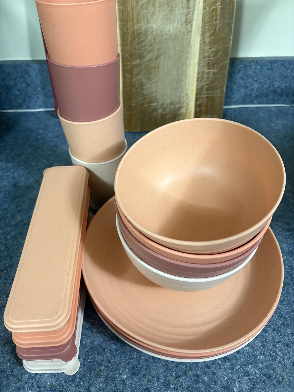 FOODLE Wheat Straw Dinnerware Set - BPA Free & Safety Tested - Unbreakable, Microwave & Dishwasher Safe Dishes - Picnic, RV, Dorm, Camping Plates Cups and Bowls - Great for Kids & Adults - For 4 customer photo 1
