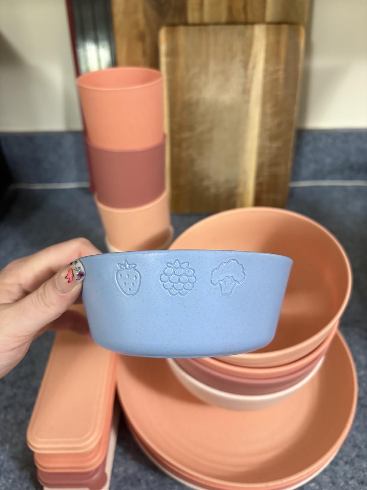 FOODLE Wheat Straw Dinnerware Set - BPA Free & Safety Tested - Unbreakable, Microwave & Dishwasher Safe Dishes - Picnic, RV, Dorm, Camping Plates Cups and Bowls - Great for Kids & Adults - For 4 customer photo 2