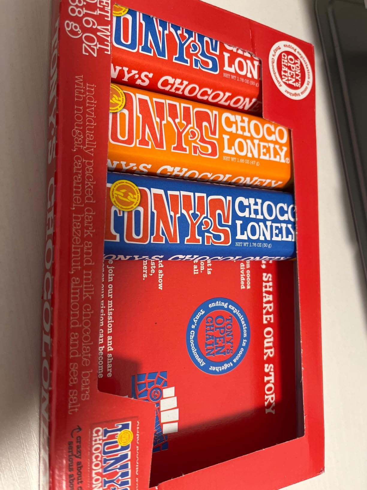 Tony's Chocolonely Rainbow Chocolate Candy Bar Variety Pack, Belgian Dark & Milk Chocolate With Sea Salt, Caramel, Almond, Hazelnut, & Nougat, Made From Quality Fairtrade Cocoa, 6 Bars, 10.16 Oz customer photo 1
