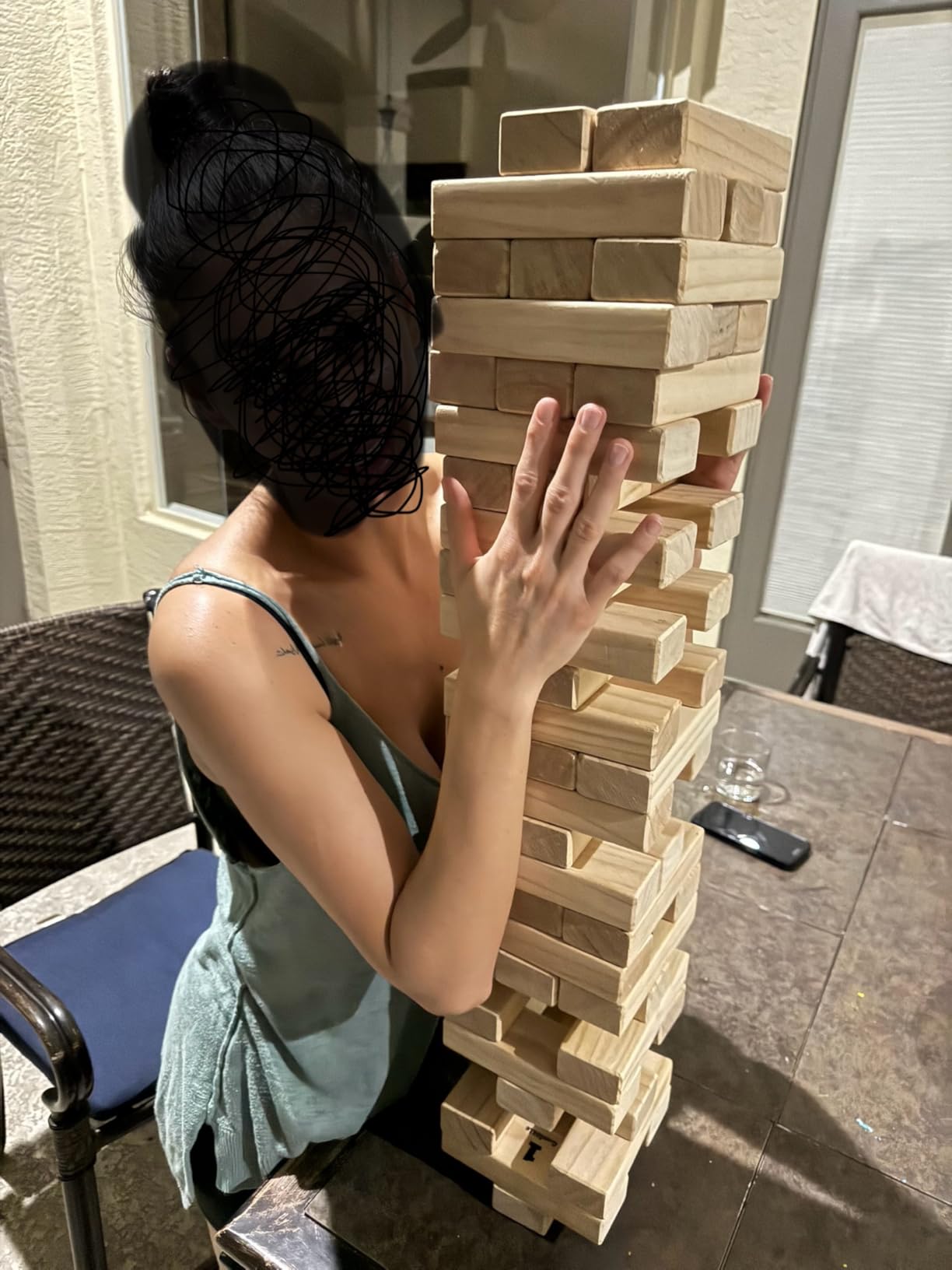 Outdoor Games Large Tower Stacking Game, 54 Wooden Blocks, Stack Up to 4 Ft Tall, Includes Carry Bag and Scoreboard, Backyard and Beach Lawn Yard Fun for Adults and Family customer photo 1