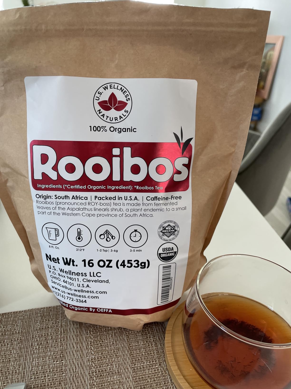 Rooibos Tea 1LB (16Oz) 100% CERTIFIED Organic (USDA seal) | Red Rooibos Loose Leaf Tea | South African Red Bush Herbal Tea| (200+ CUPS) | Non-GMO | Keto Friendly customer photo 2