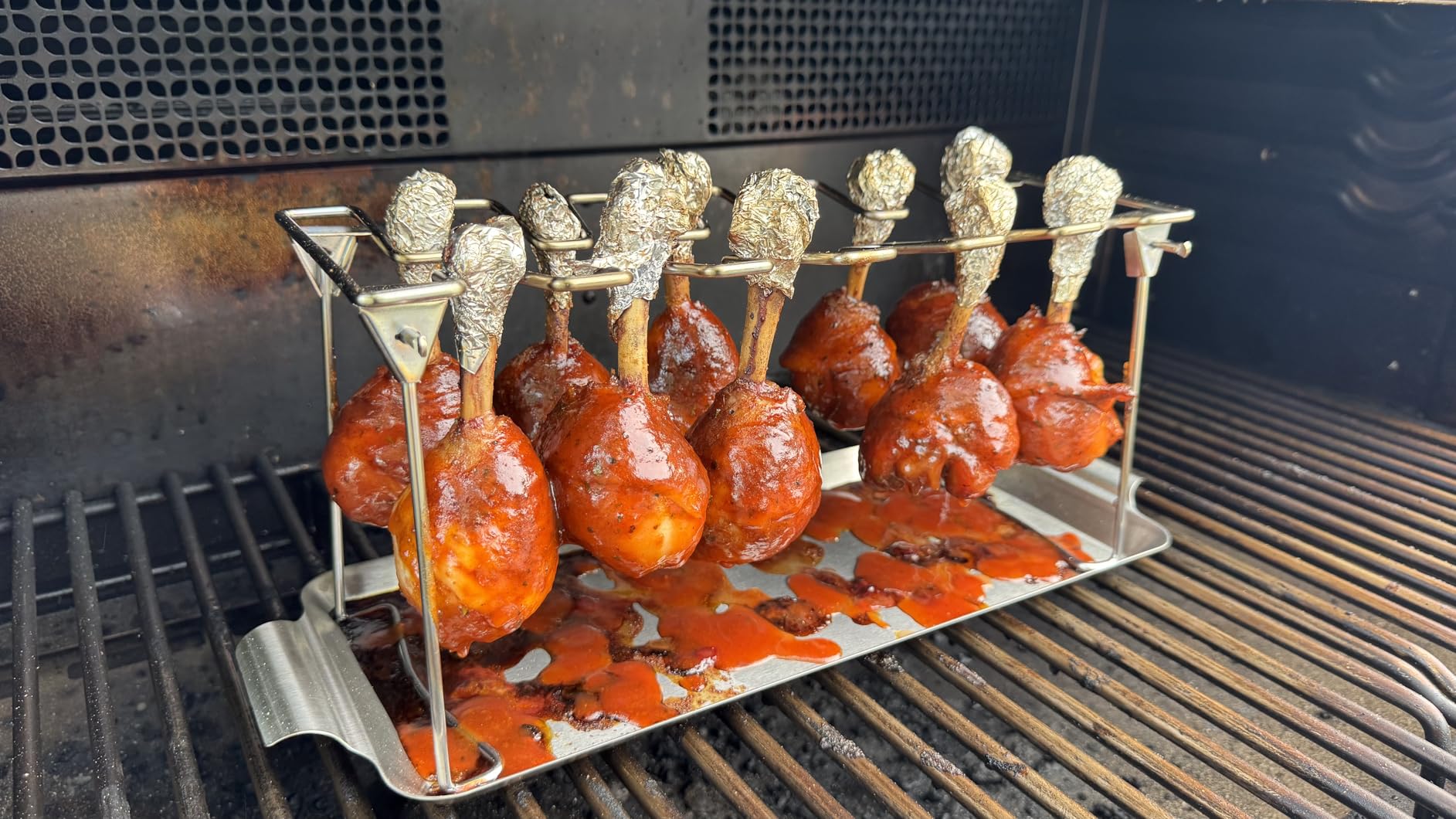 RTT Chicken Leg Rack for Grill with Drip Tray - Easy to Use 12 Slots Chicken Wing Rack - Premium Stainless Steel Chicken Drumstick Rack for Smoker - Chicken Drumstick Holder for Grill Accessories customer photo 2