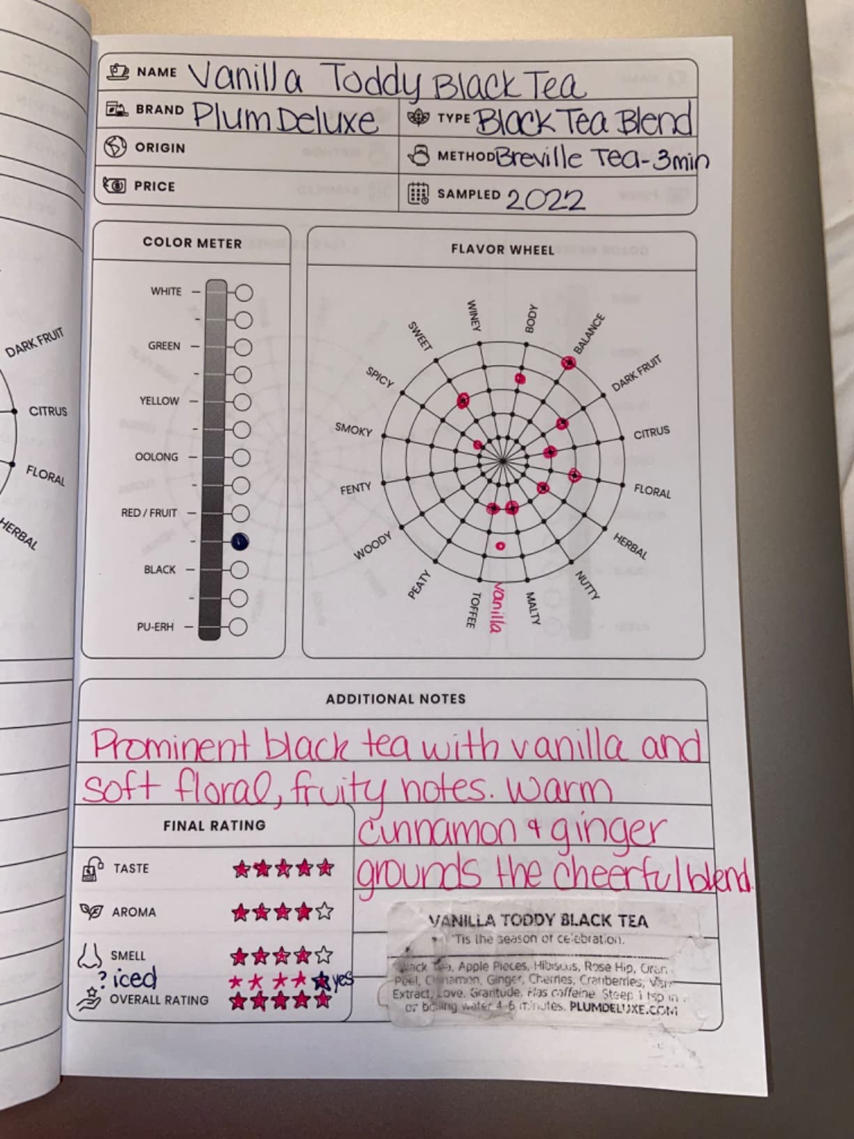 Tea Tasting Journal: Tea Lovers Journal Notebook Log Book to Record and Rate Tea Varieties with Flavor Wheel Tasting Chart, Color Meter, Origin, ... for Tea Lovers Volume 1 (Premium Cream Paper) customer photo 1